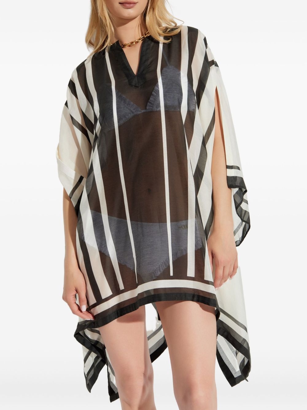 striped V-neck beach dress - 2