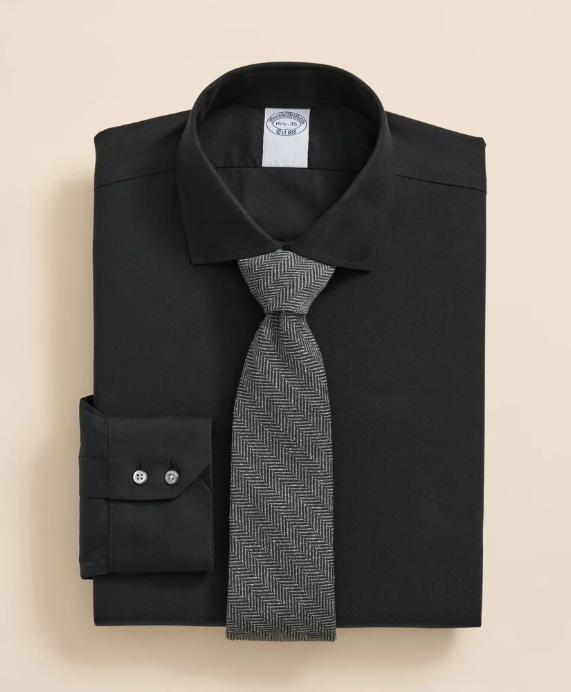 Stretch Supima® Cotton Non-Iron English Spread Collar, Herringbone Dress Shirt - 1