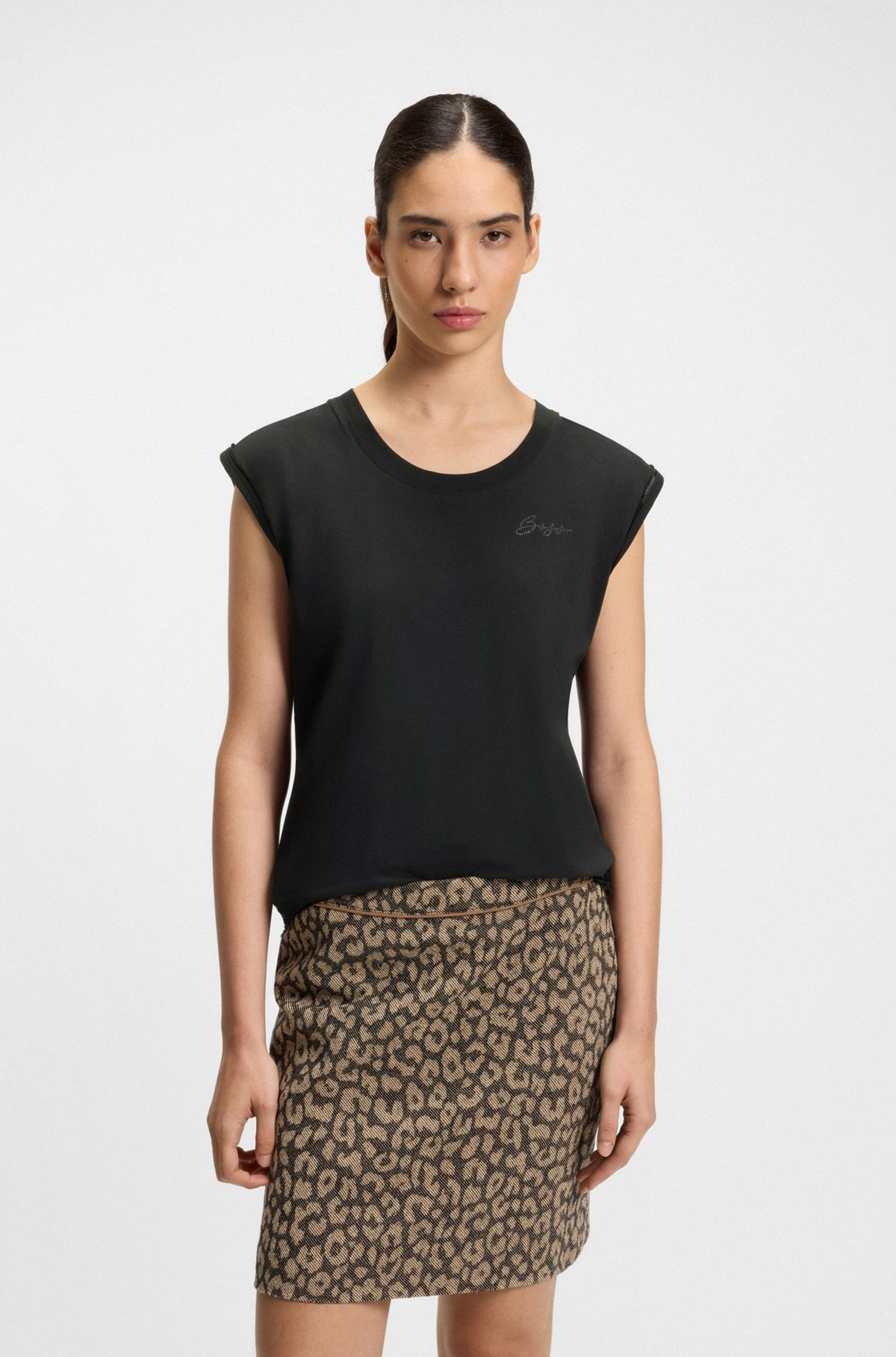 COTTON-JERSEY TOP WITH CRYSTAL LOGO - 2