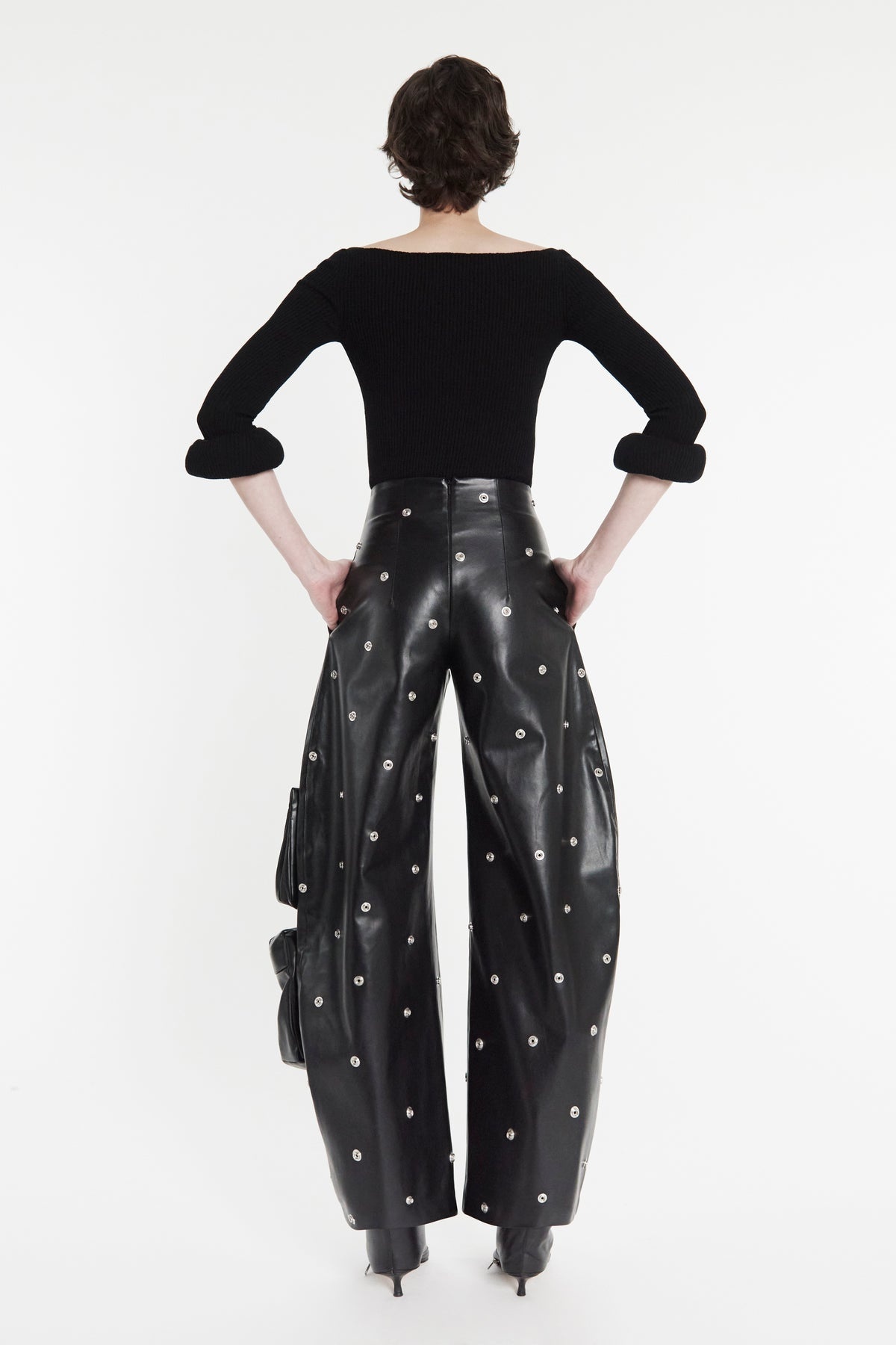 KNIT TOP WITH SQUARE DECOLLETE AND DOUGHNUT SLEEVES BLACK - 5