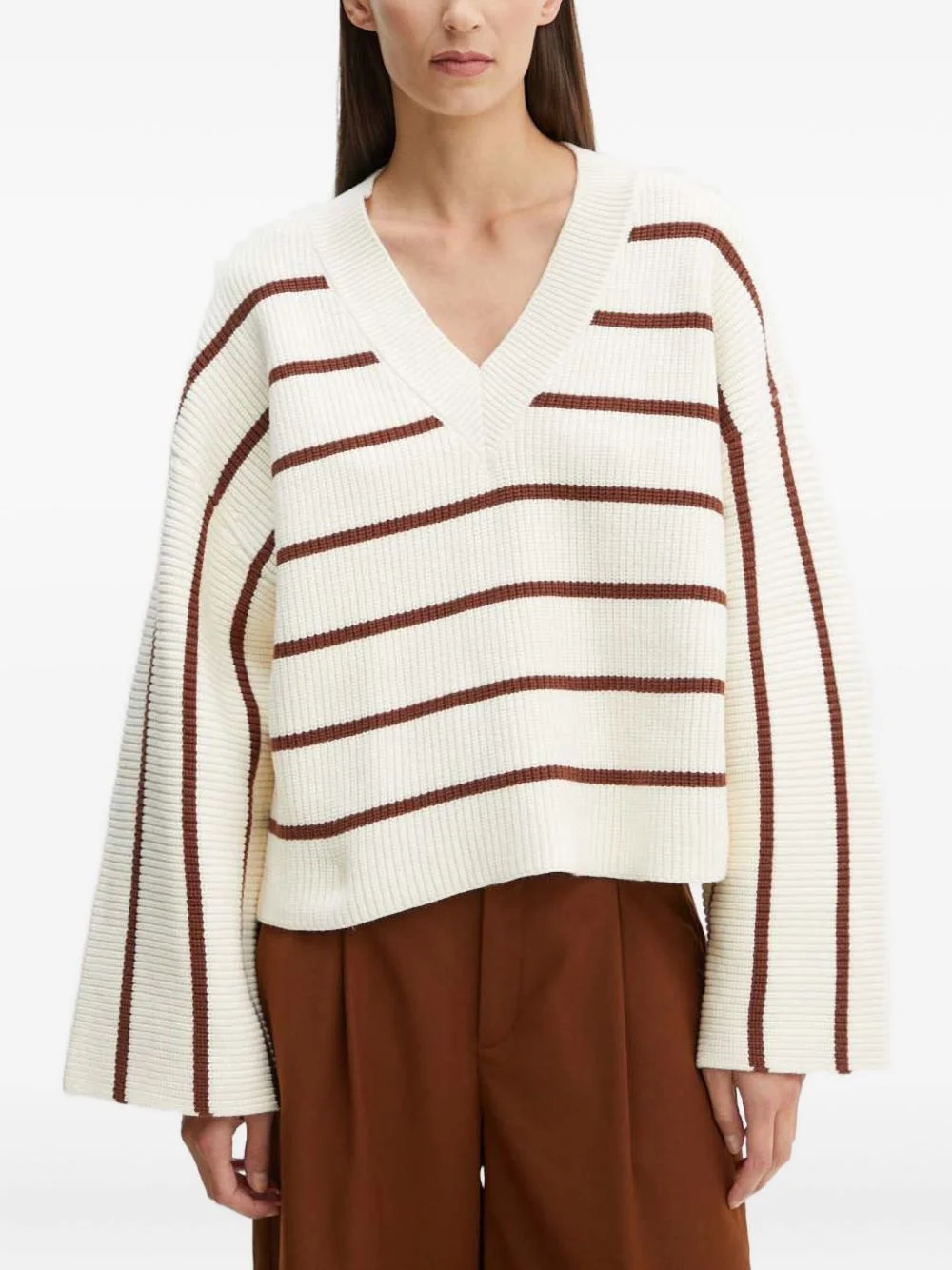 striped v-neck sweater - 1