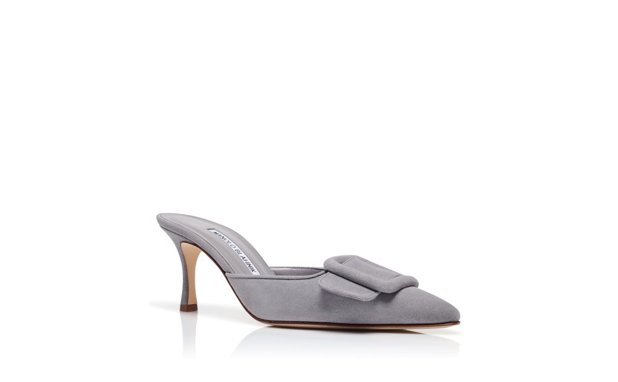 Grey Suede Buckle Detail Mules - 3