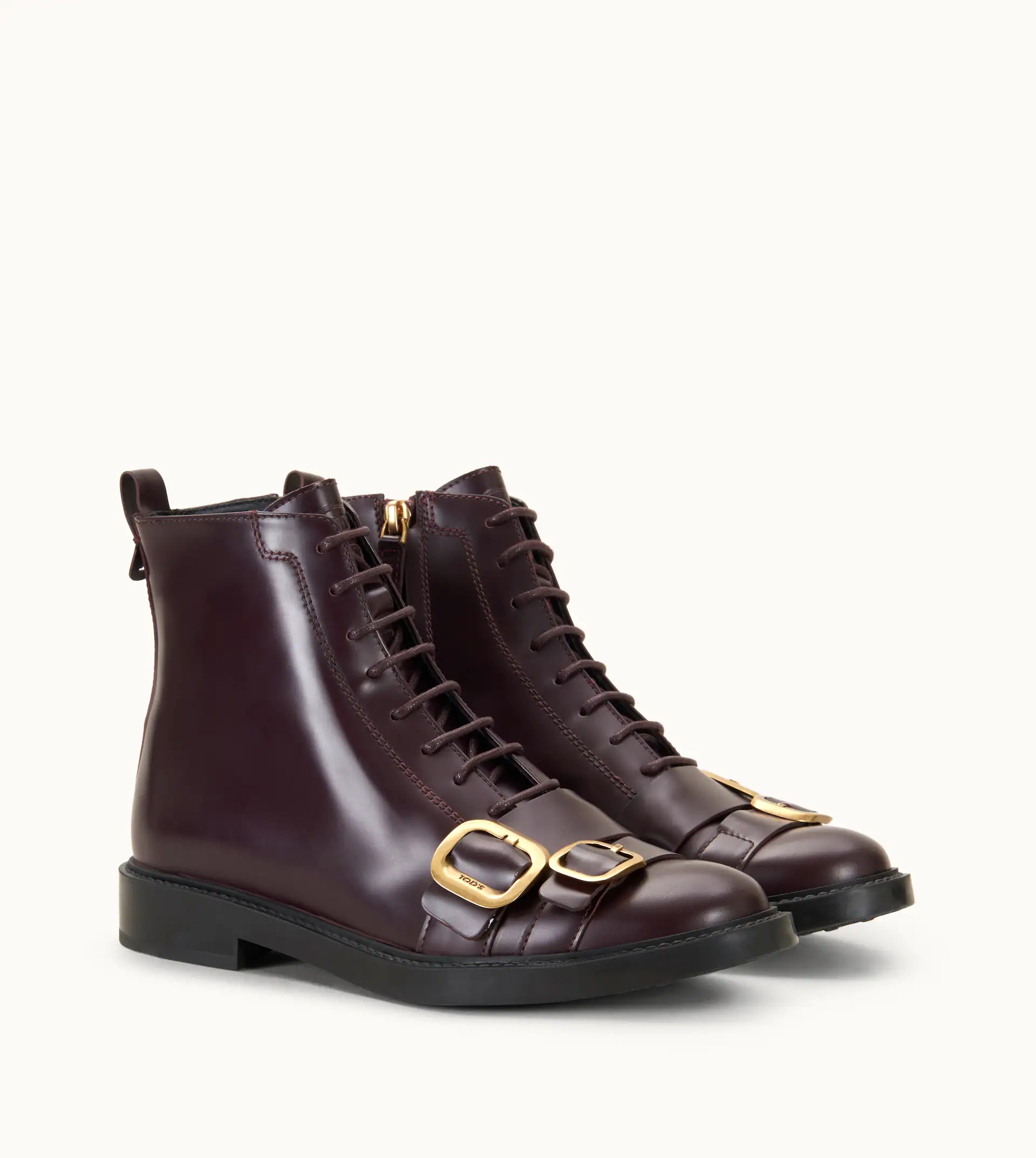 ANKLE BOOTS IN LEATHER - BURGUNDY - 4