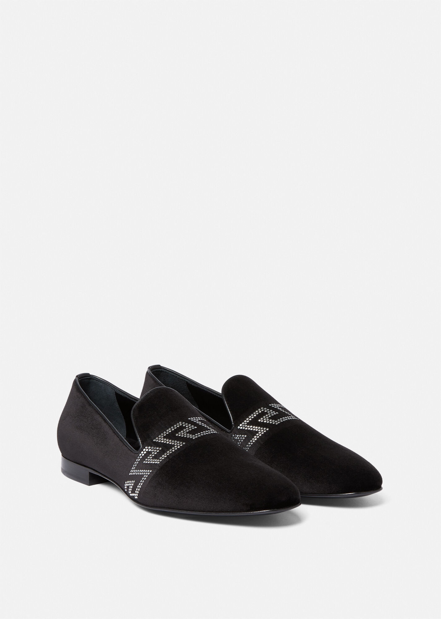 Studded Greca Velvet Slippers - 2