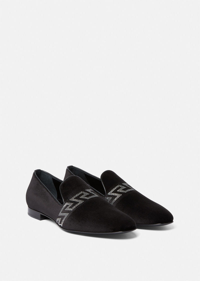 VERSACE Studded Greca Velvet Slippers outlook