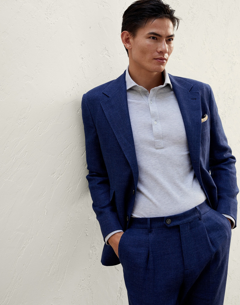 Linen, wool and silk diagonal deconstructed Cavallo blazer 4