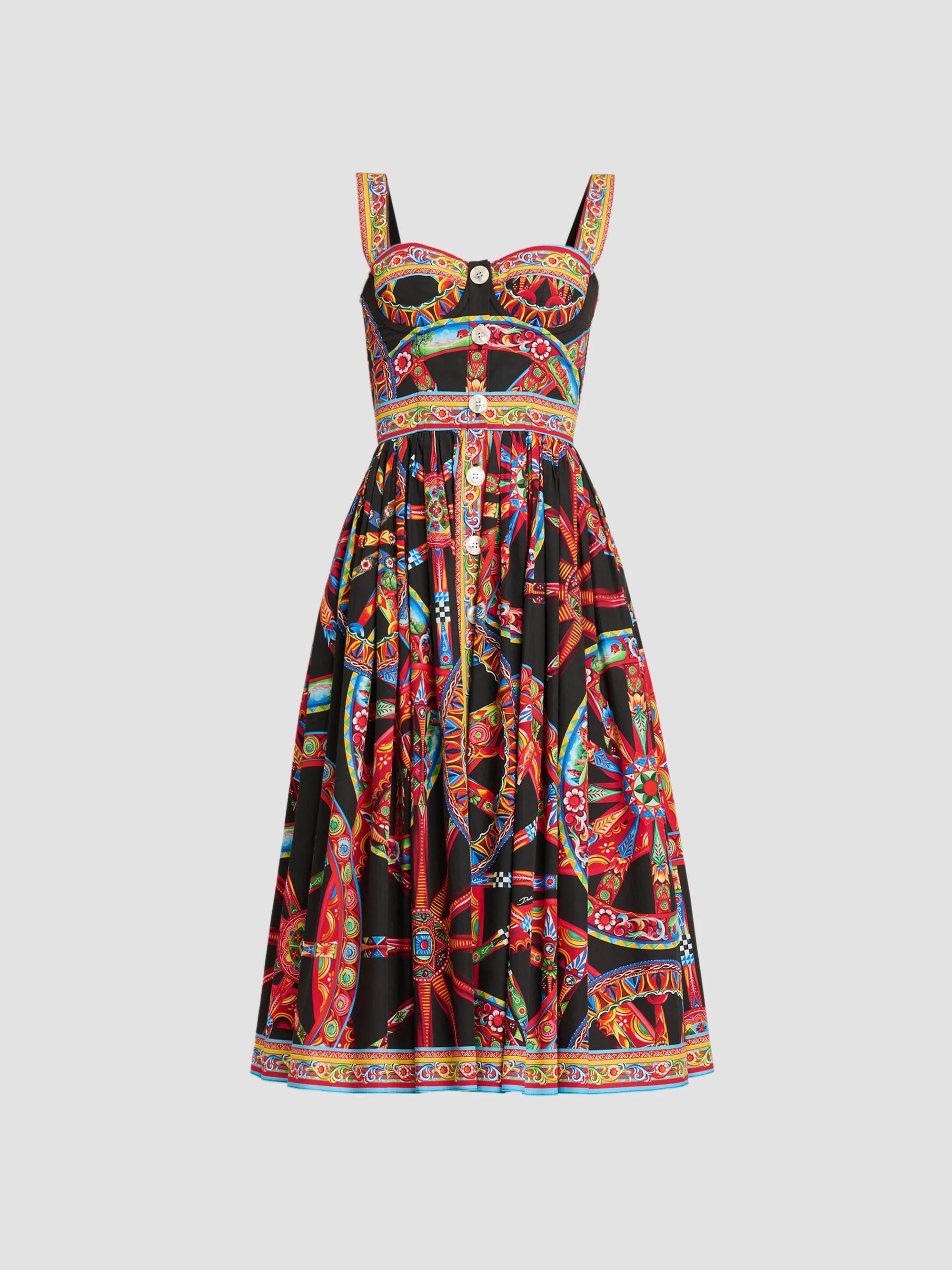 Women's Geometric Cotton Sweetheart Midi-Dress - Variante Abbinata - 1