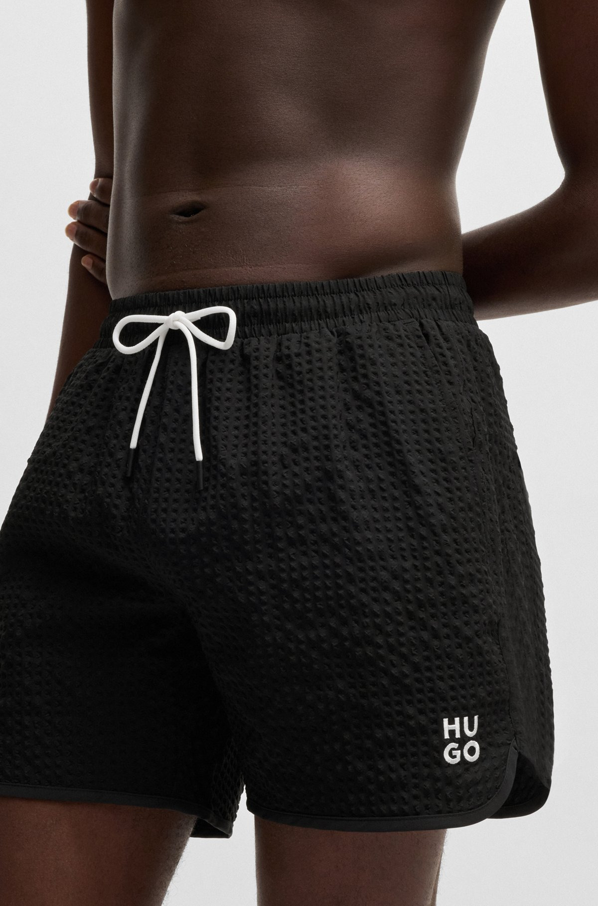 WAFFLE-STRUCTURED SWIM SHORTS WITH EMBROIDERED STACKED LOGO - 3
