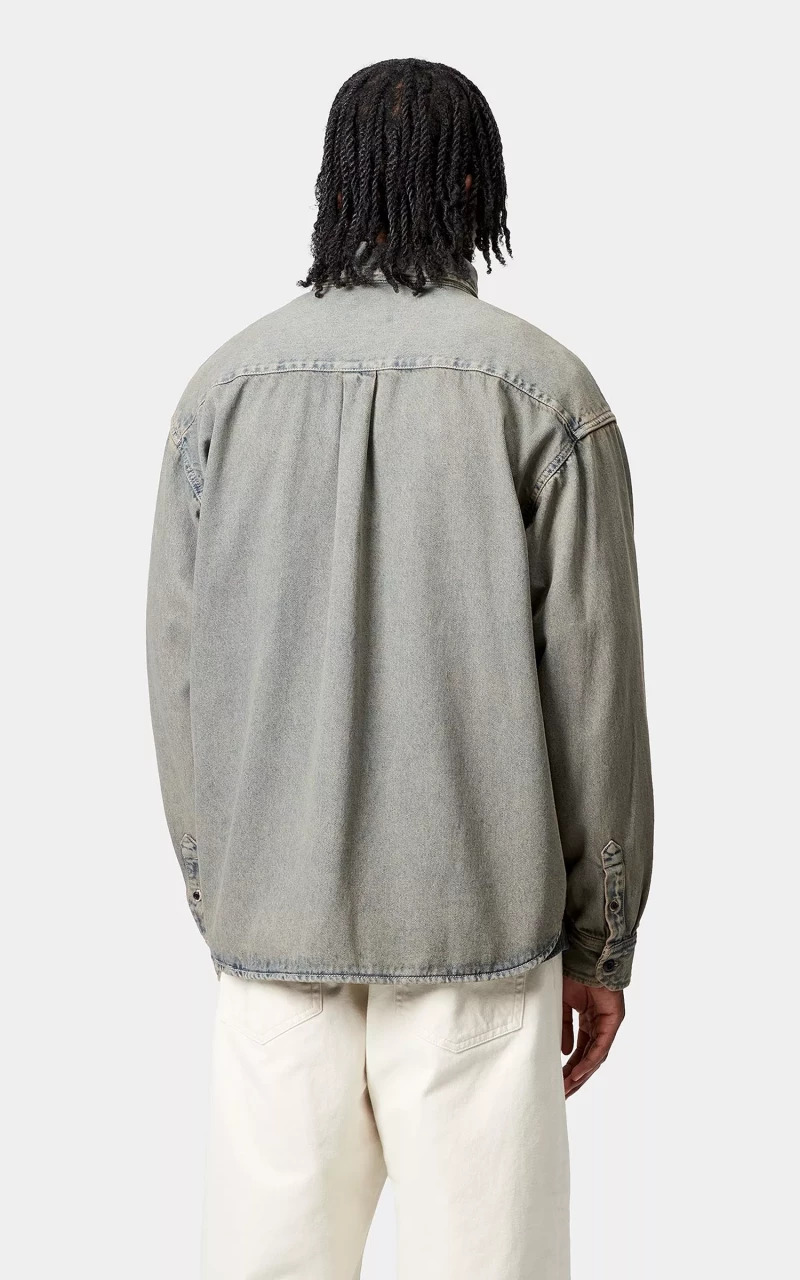 TIGAN SHIRT JAC GARMENT DYED BLUE/LEATHER - 5