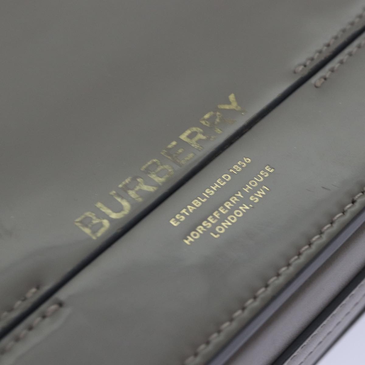 Burberry Shoulder Bag Patent Leather Gray Gold - 14