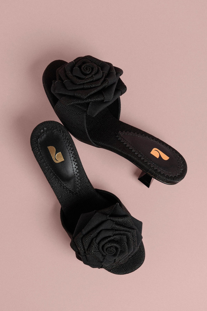Scarlet Low Mule In Black Raffia 5
