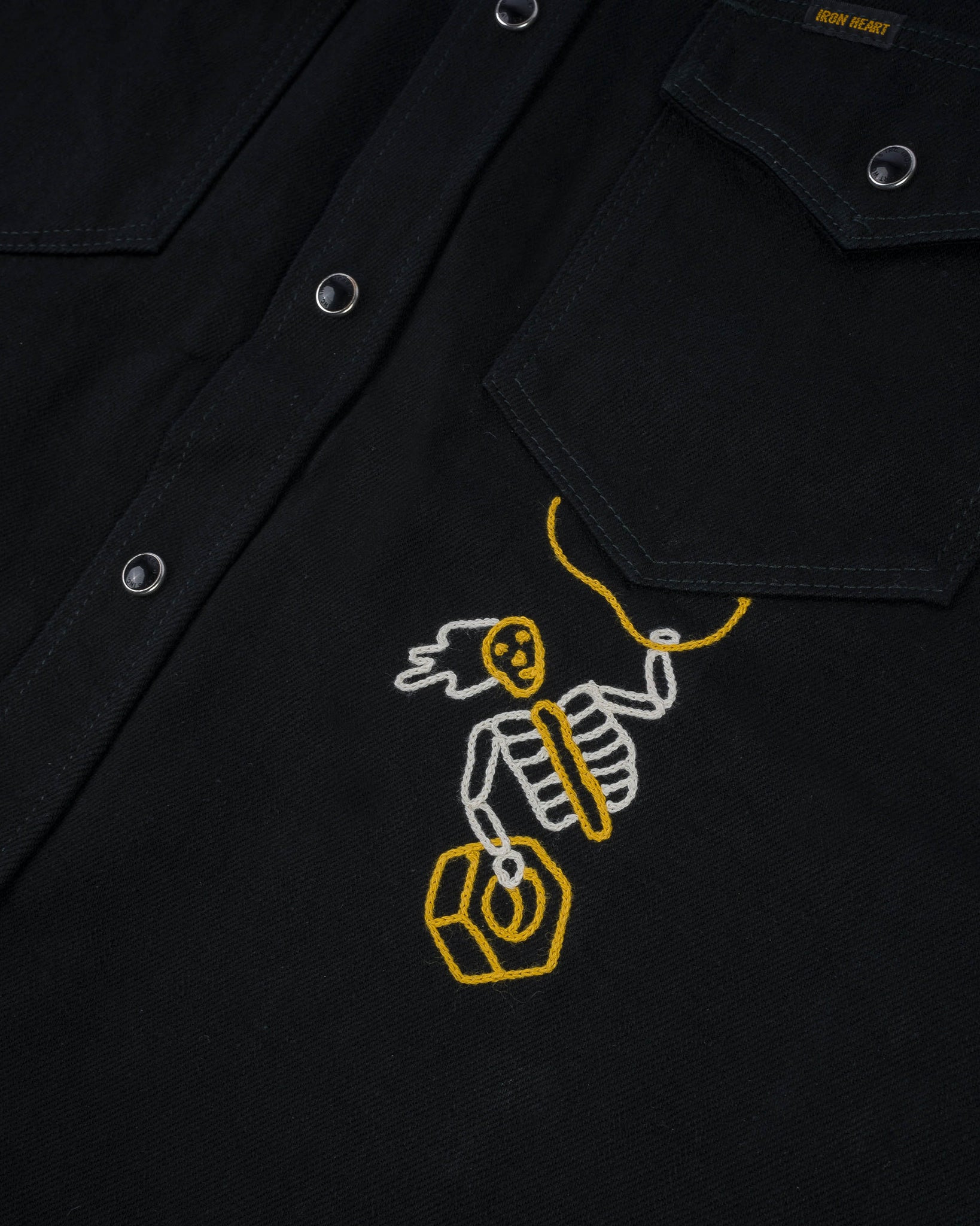 IHSH-IHxDM-01 Iron Heart x DicE 12oz Selvedge Denim Embroidered Western Shirt "The Johnny Cash III"  - 13