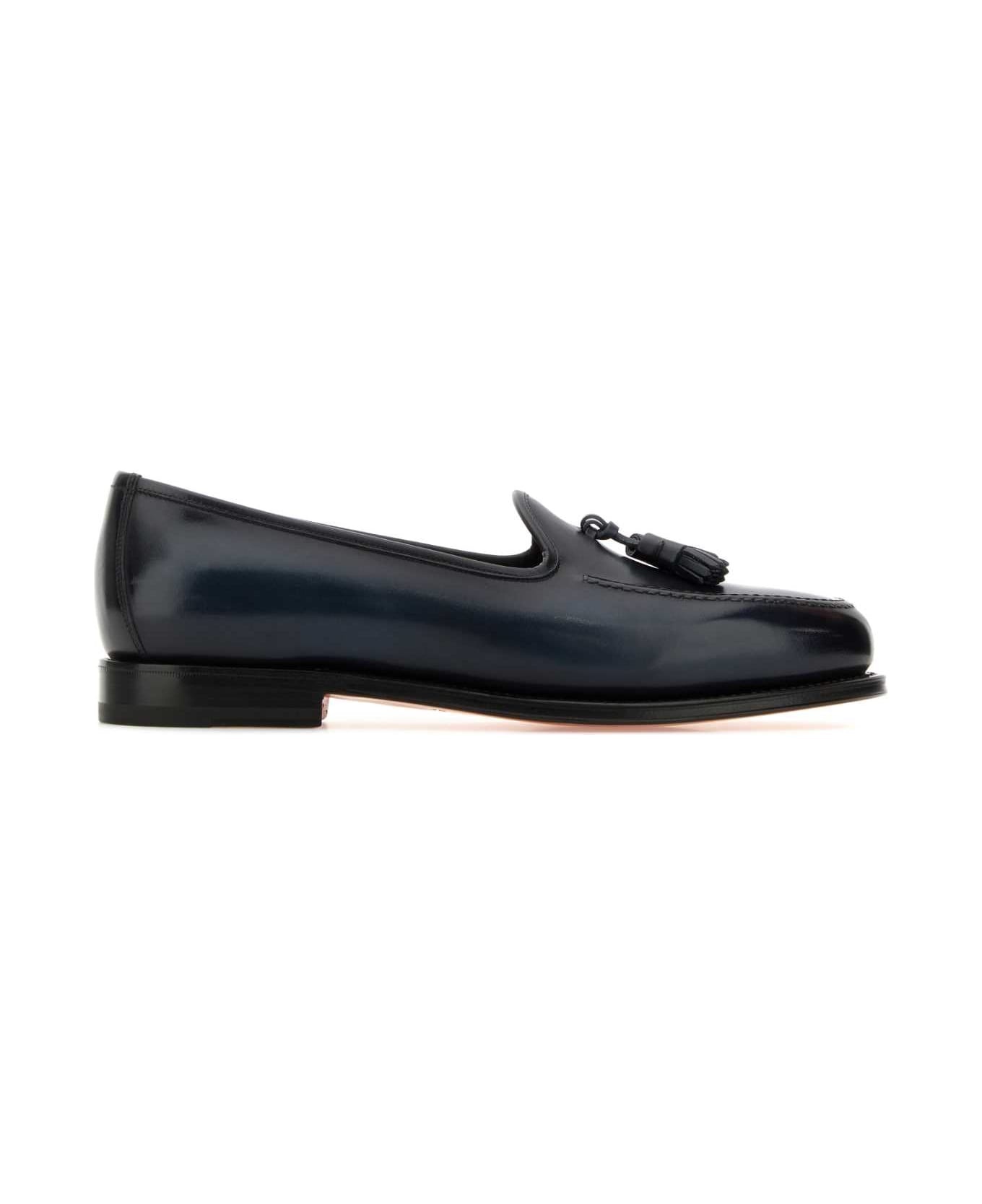 Dark Blue Leather Andrew Loafers - 1
