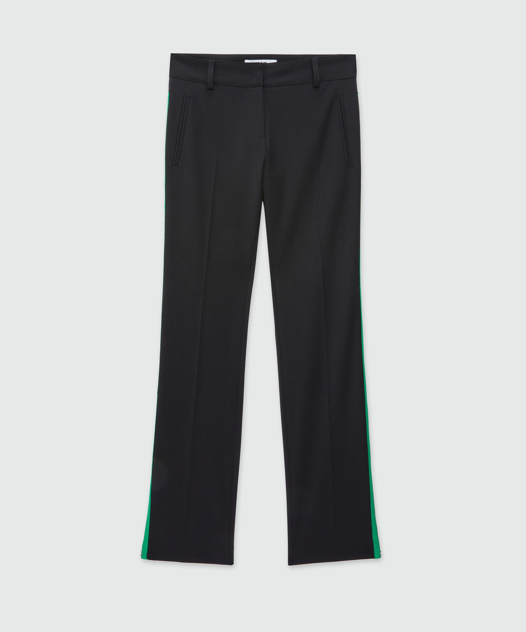 パンツ MSGM FW24 FORMAL PANT WOOL (3742MDP03247806 99) MSGM Black blended wool pants with green zippers | REVERSIBLE