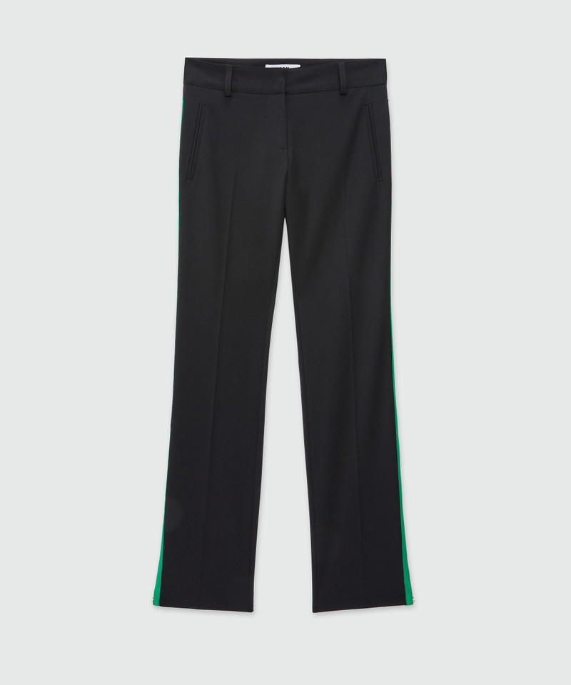 Black blended wool pants with green zippers 1