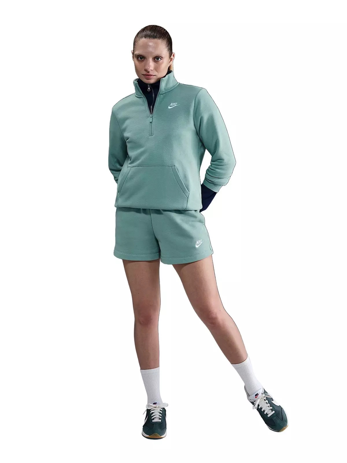 Women's Sportswear Club Fleece Standard 1/4-Zip Sweatshirt -Green/White - 4