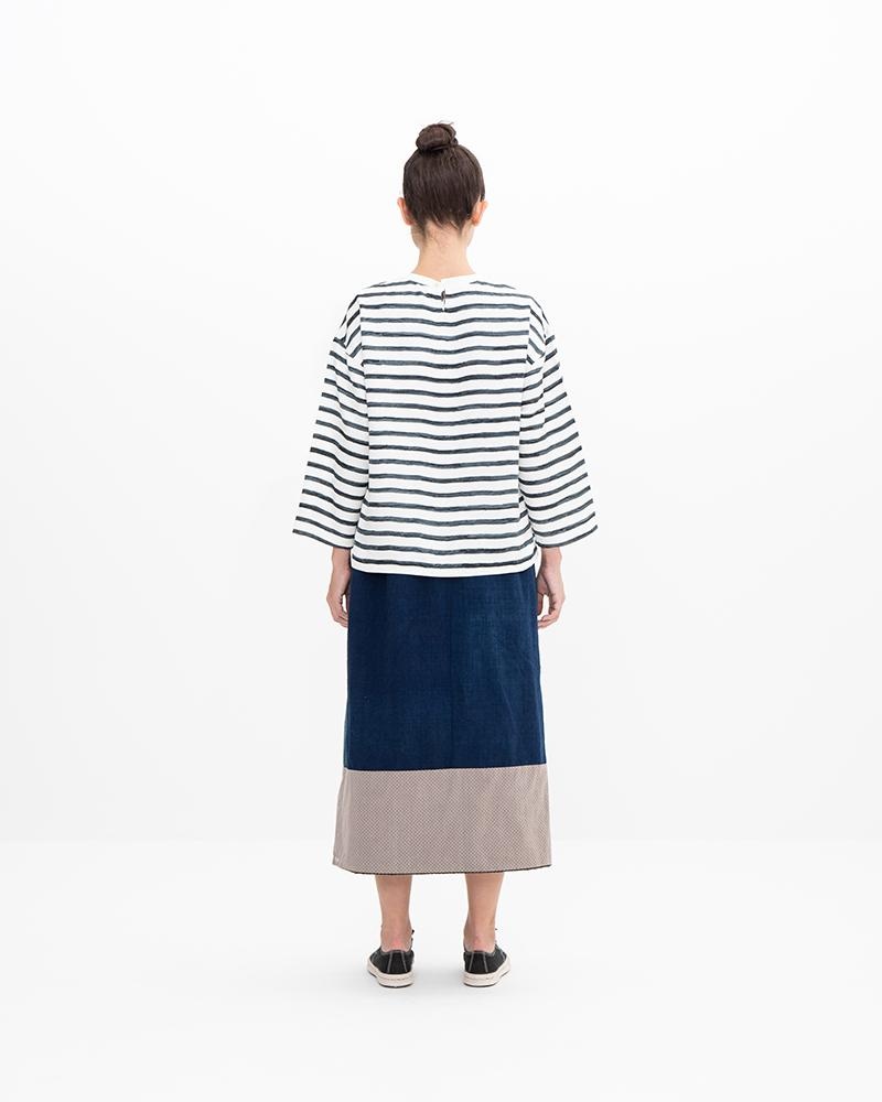 BORDER BLOUSE NAVY - 4