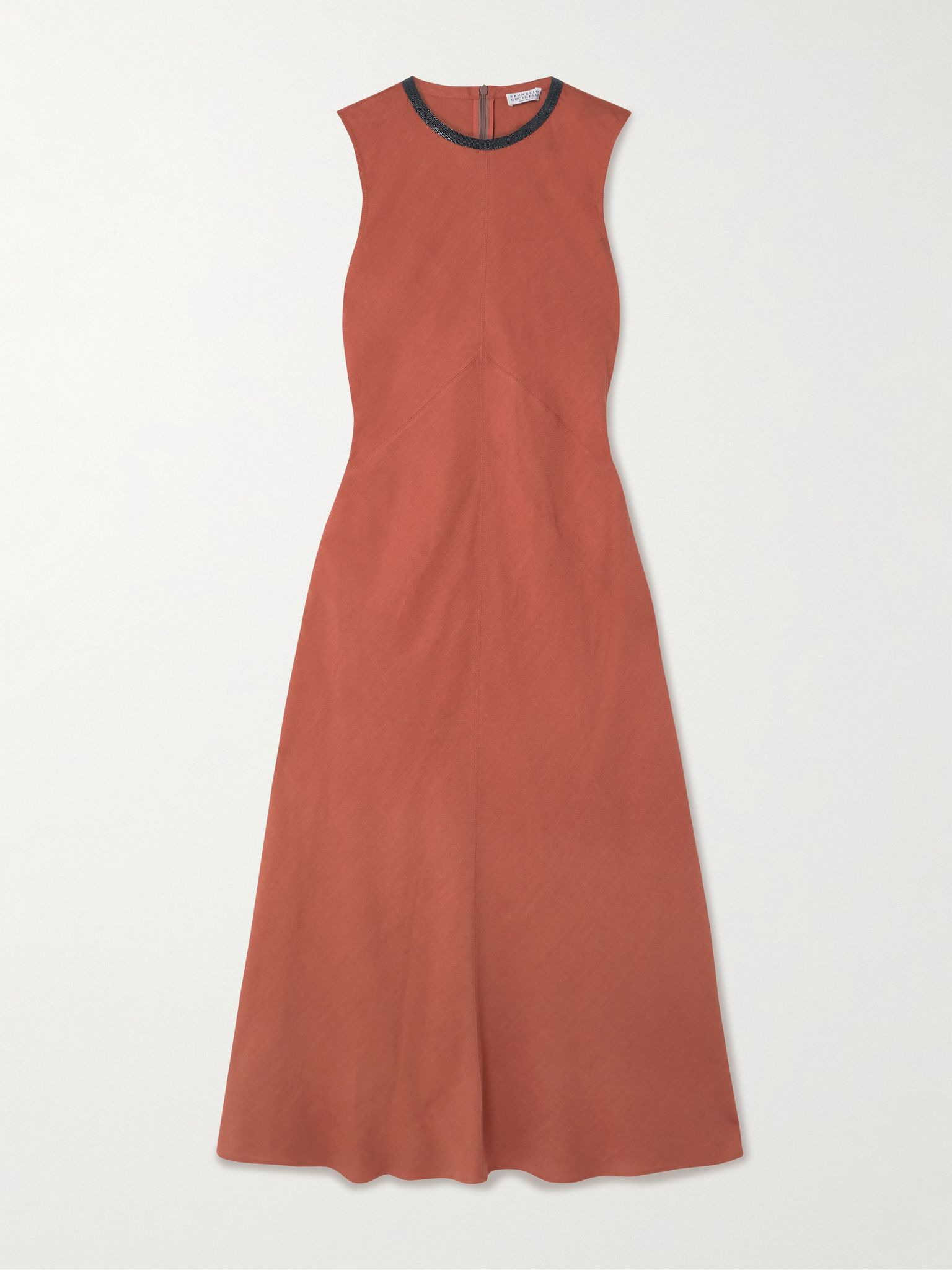 Bead-embellished twill midi dress Orange - 1