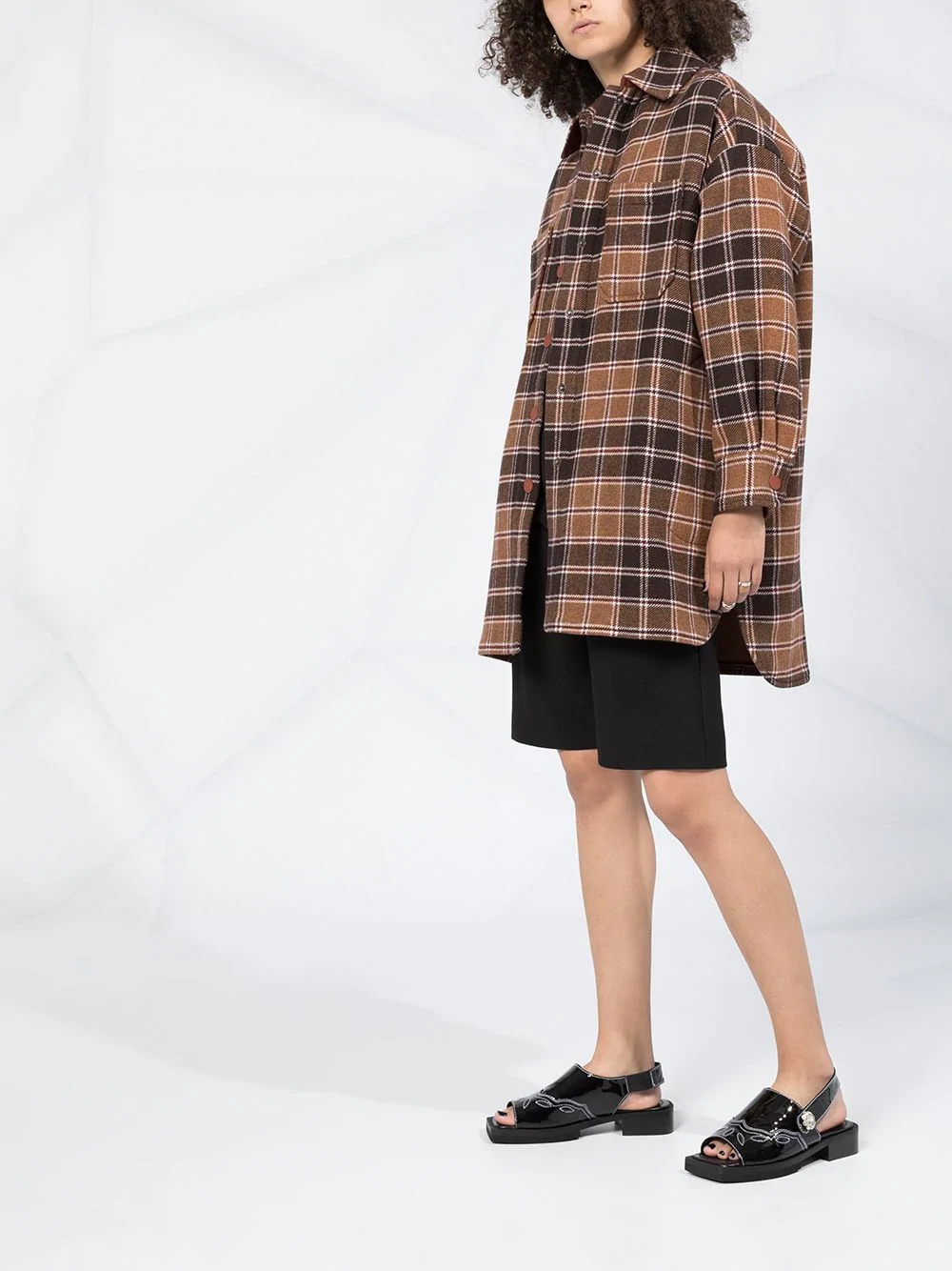 oversized checkered shirt coat - 6