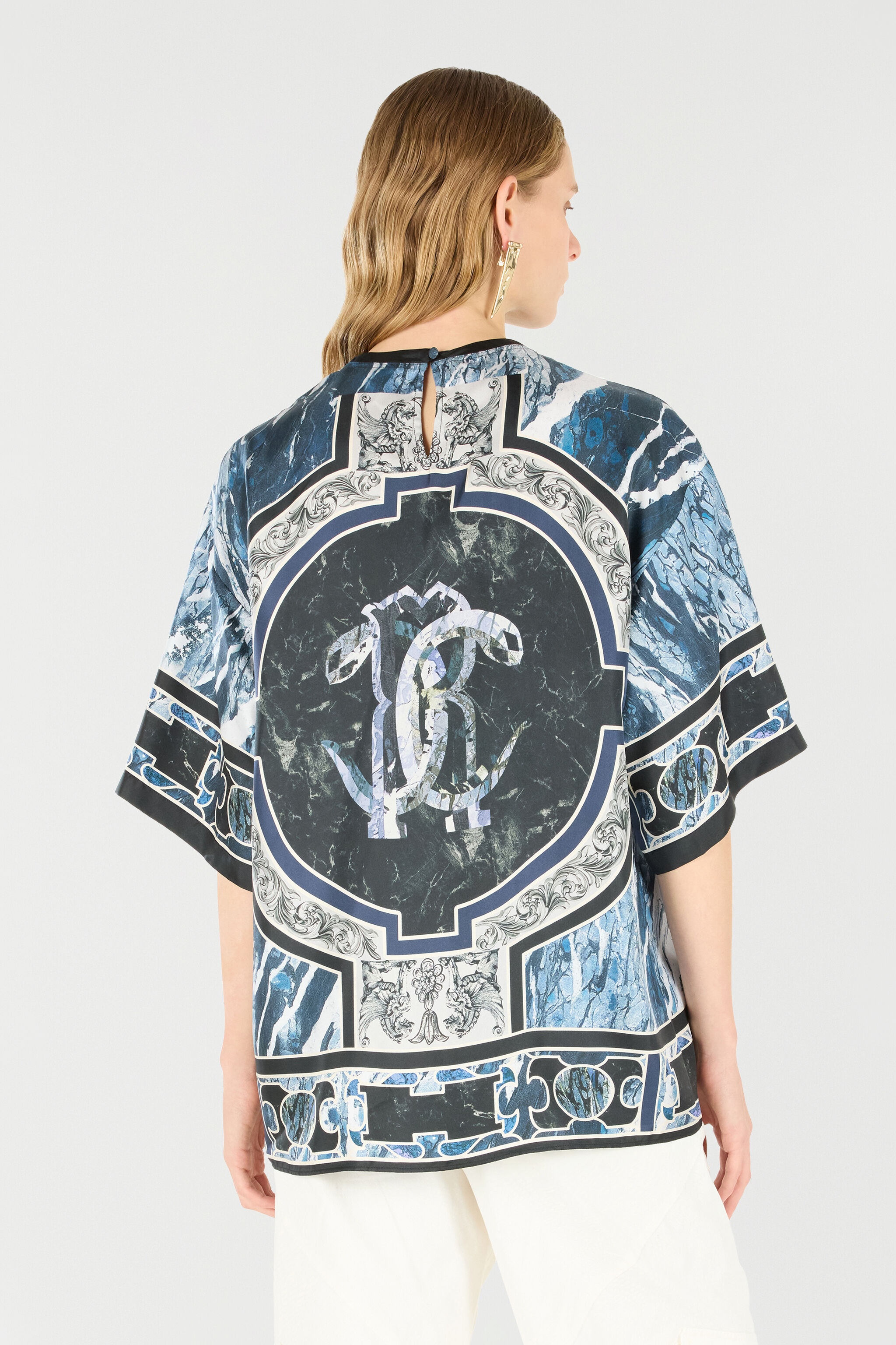 T-Shirt With Mirror Snake Monogram And Marble Print - 4
