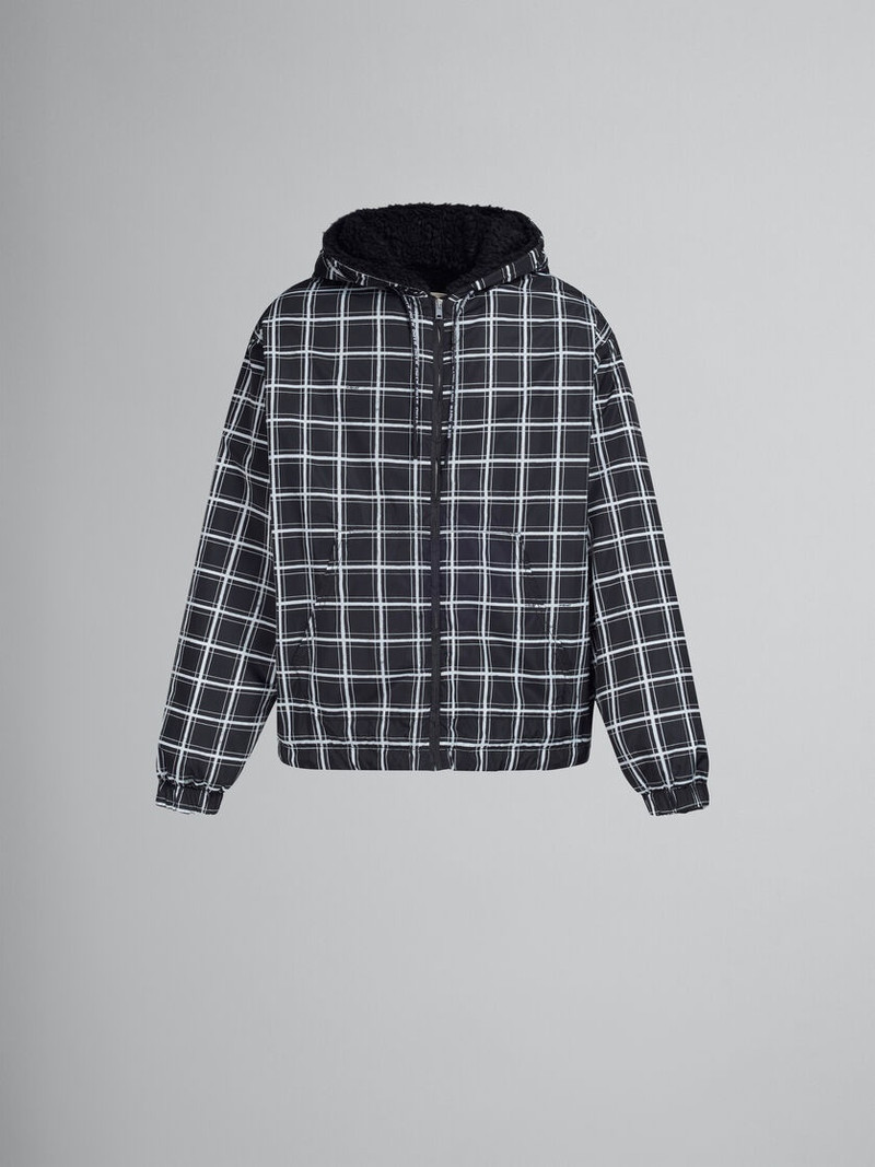 BLACK CHECKED NYLON JACKET - 1