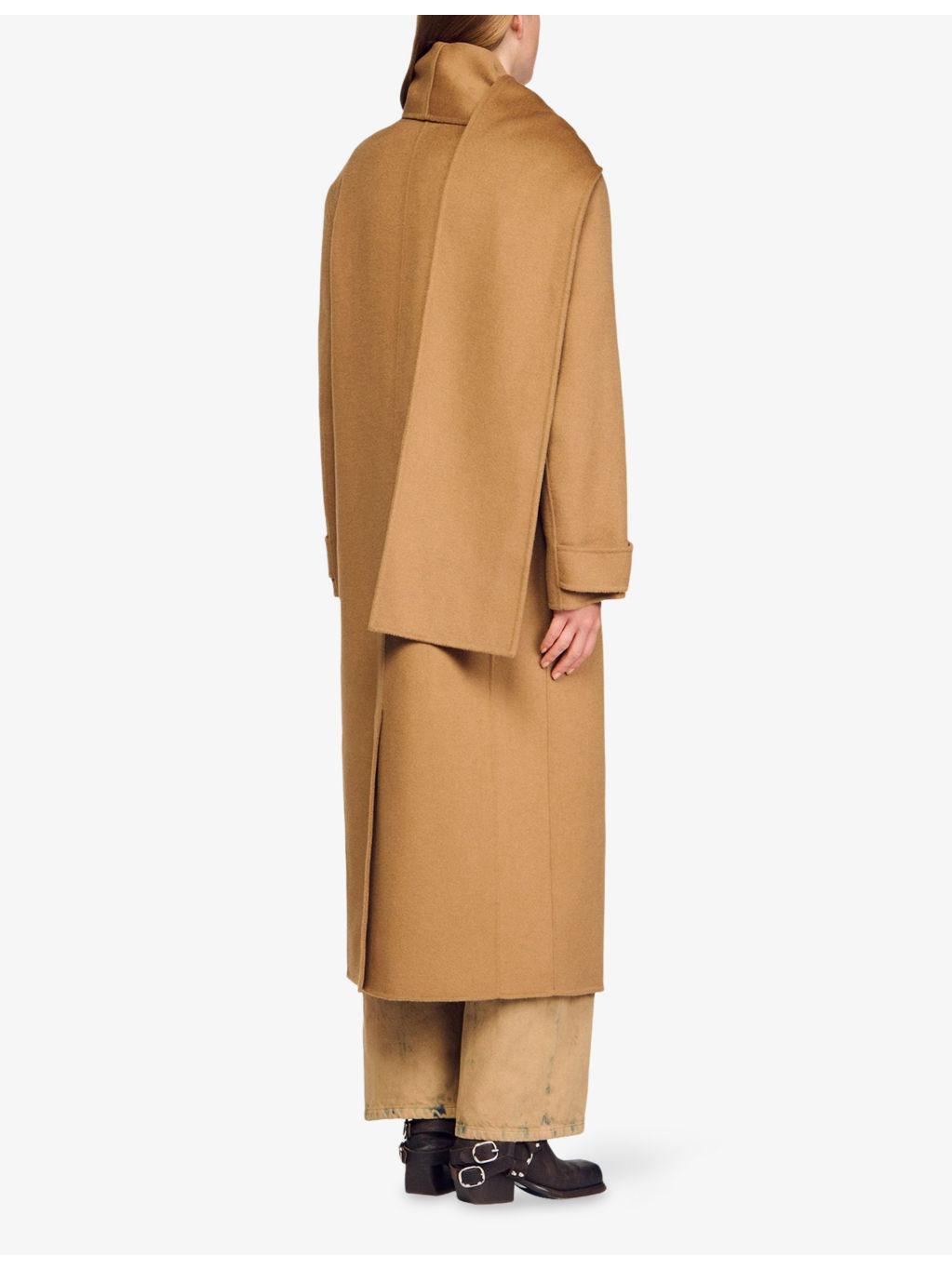 Integrated-scarf relaxed-fit wool coat - 4