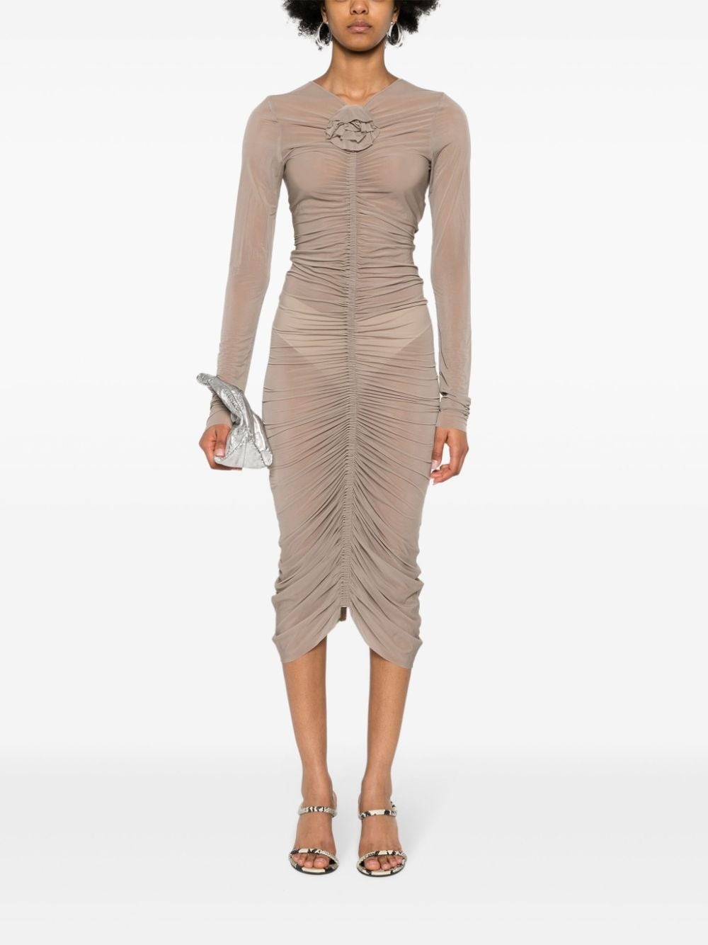 flower-detailing sheer dress - 2