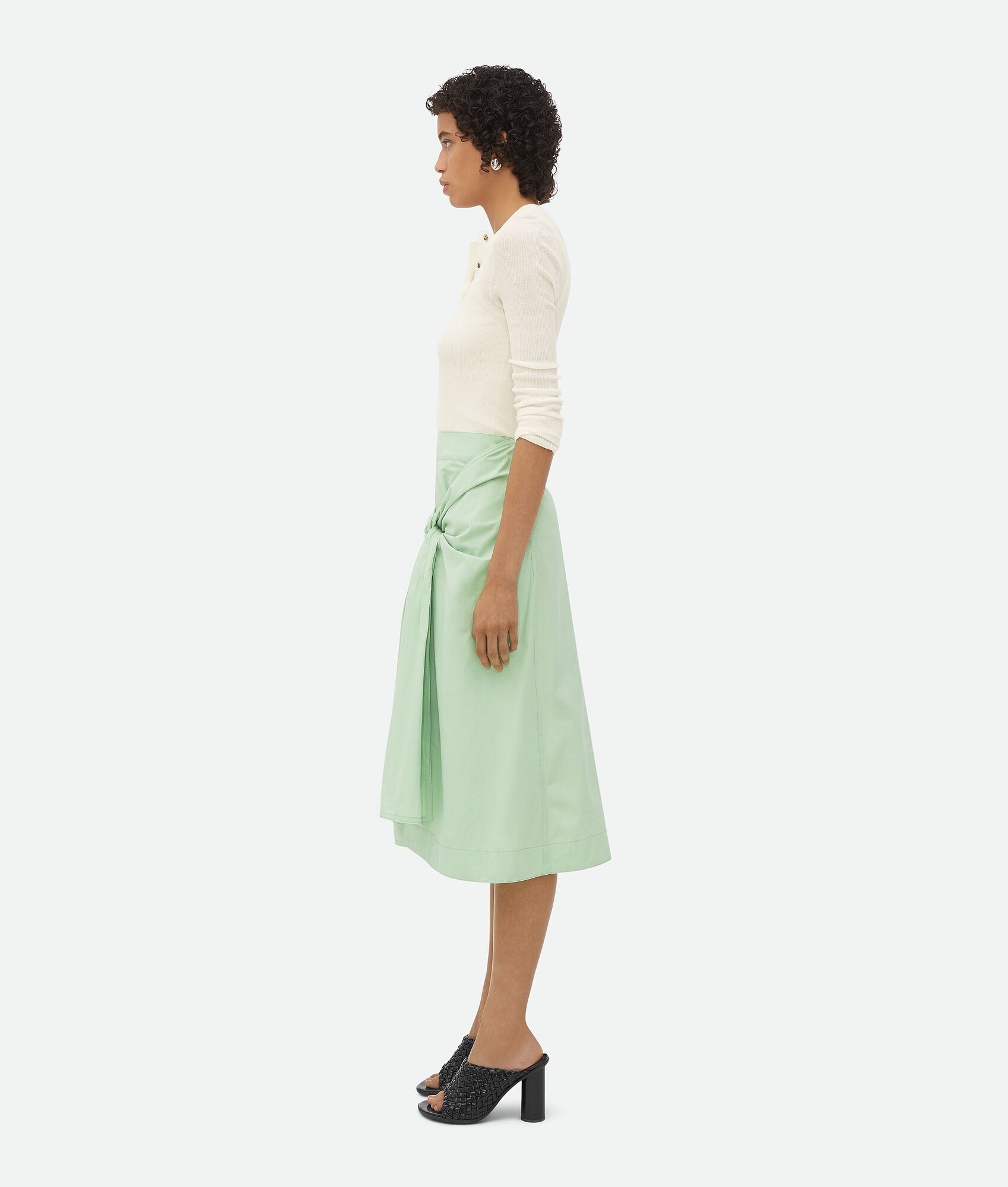 Compact Cotton Skirt With Knot Detail - 2