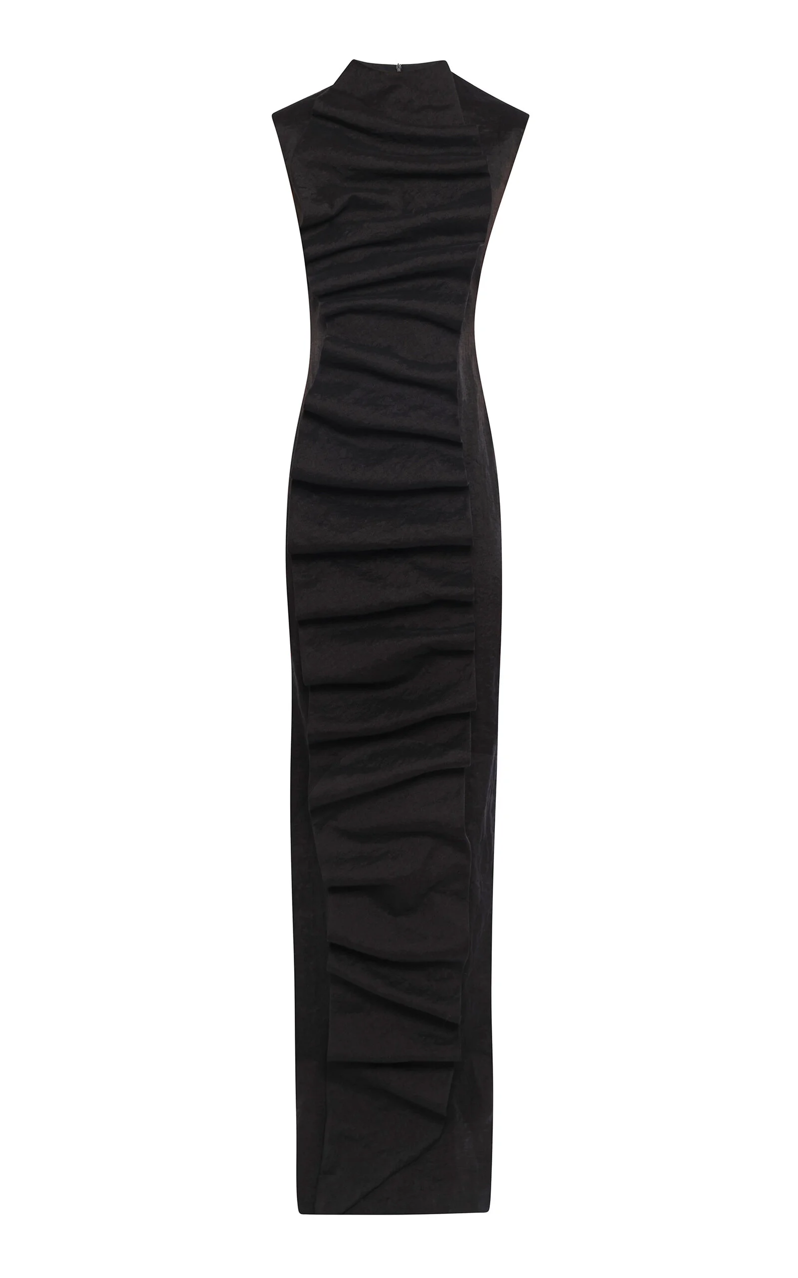 Ruched Flax-Blend Bib-Front Maxi Dress black - 1