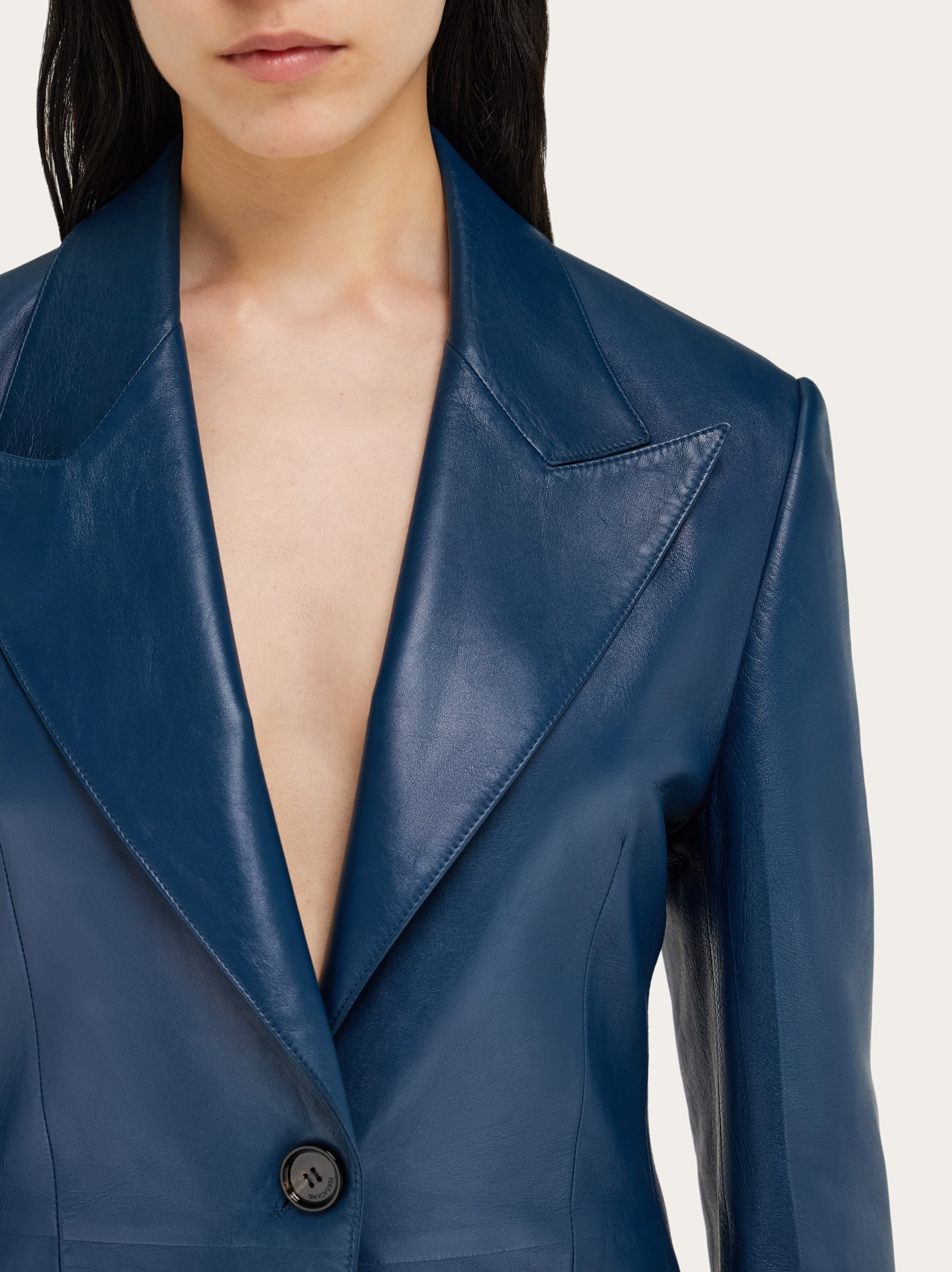 Single breasted leather blazer - 5