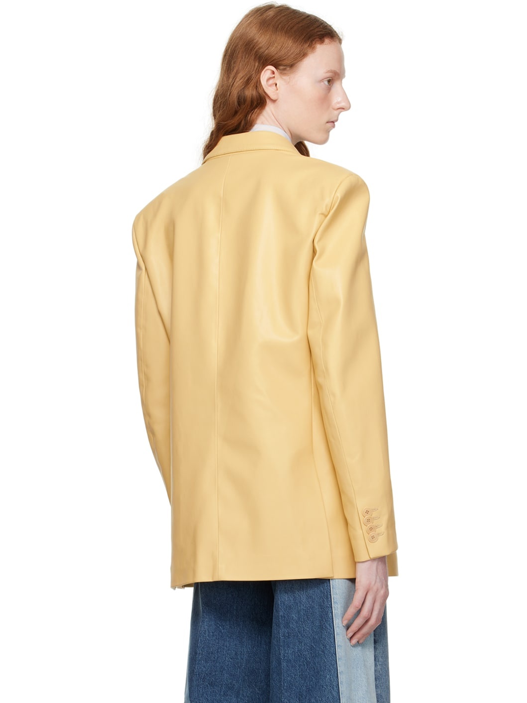 Yellow Oversized Faux-Leather Blazer - 3