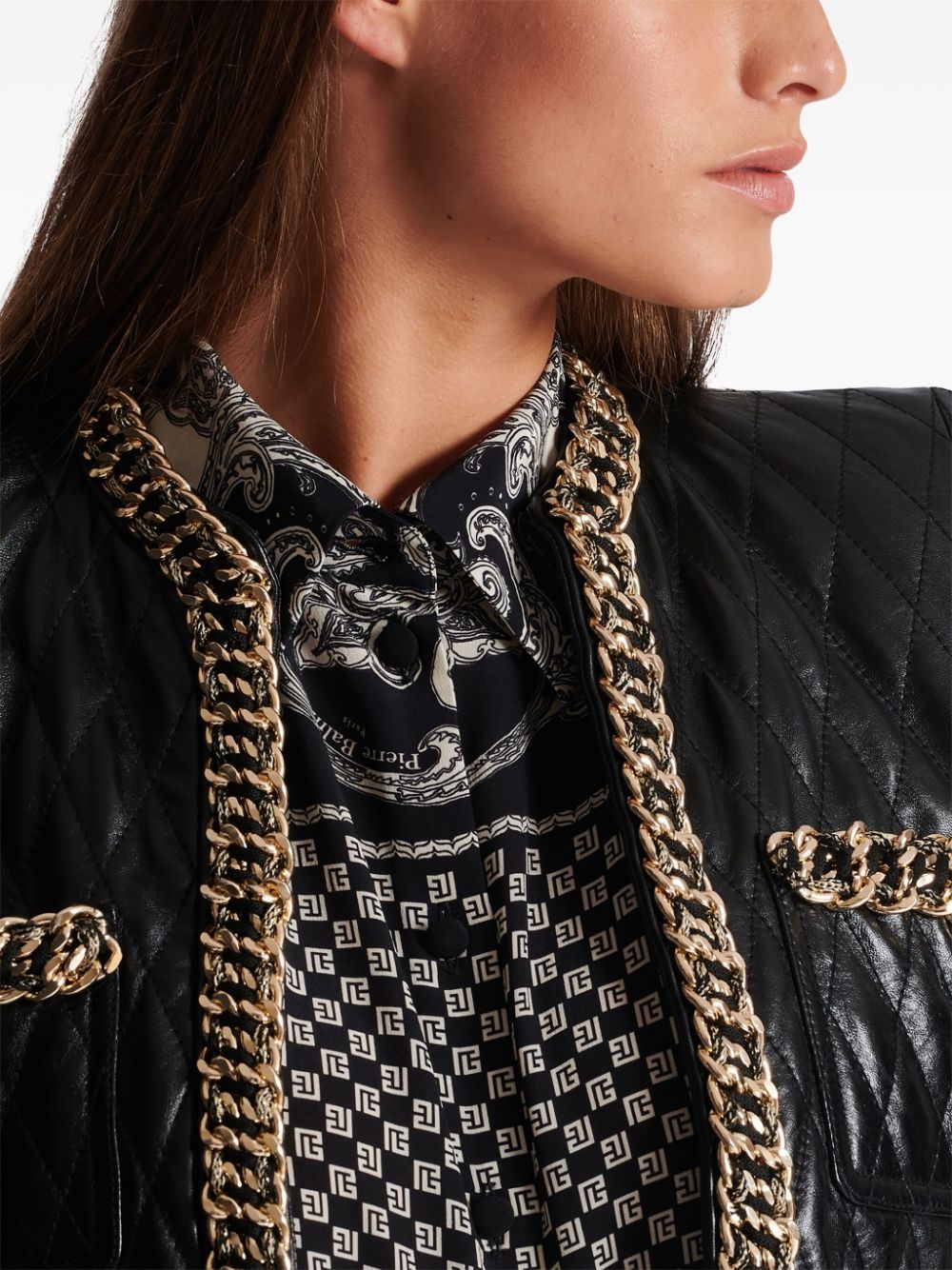 chain-detail quilted leather jacket - 7