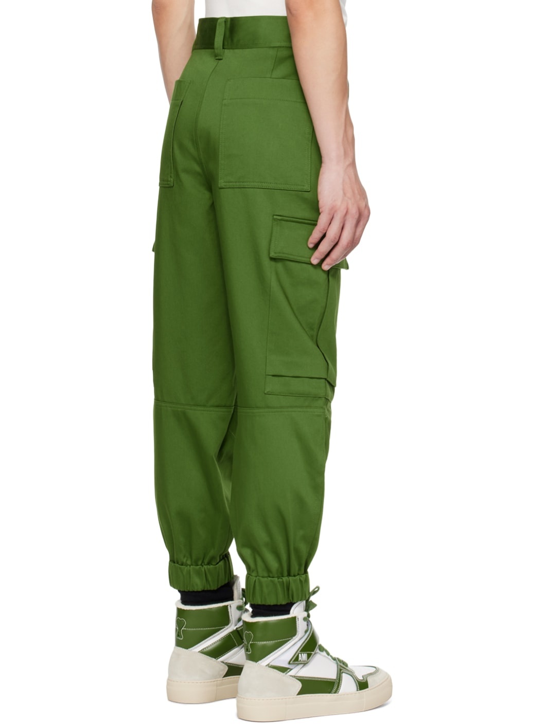 Green Elasticized Cuffs Cargo Pants - 3