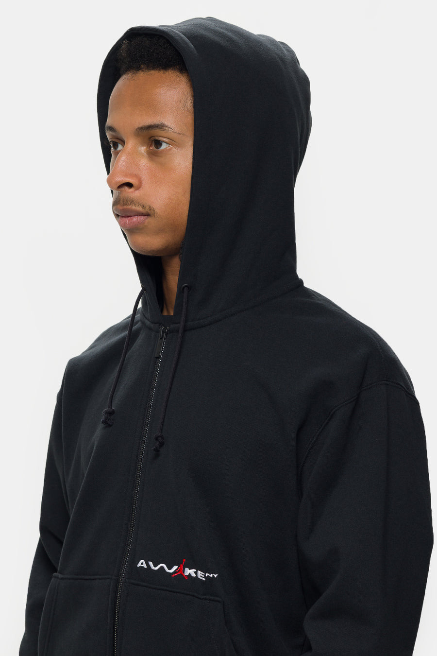 Awake NY Full-Zip Fleece Hoodie in Black/University Red - 4