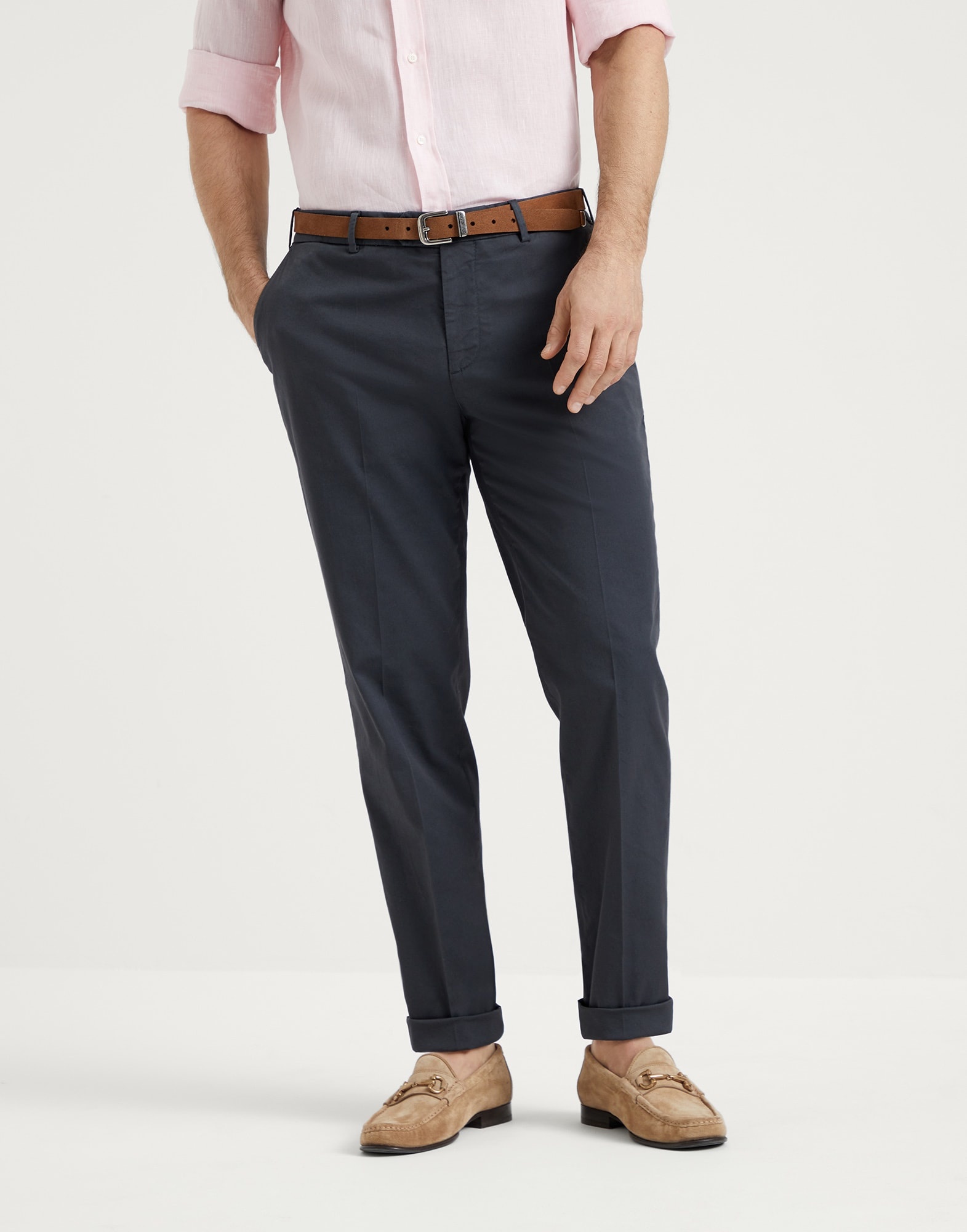 Garment-dyed Italian fit trousers in American Pima comfort cotton gabardine - 1