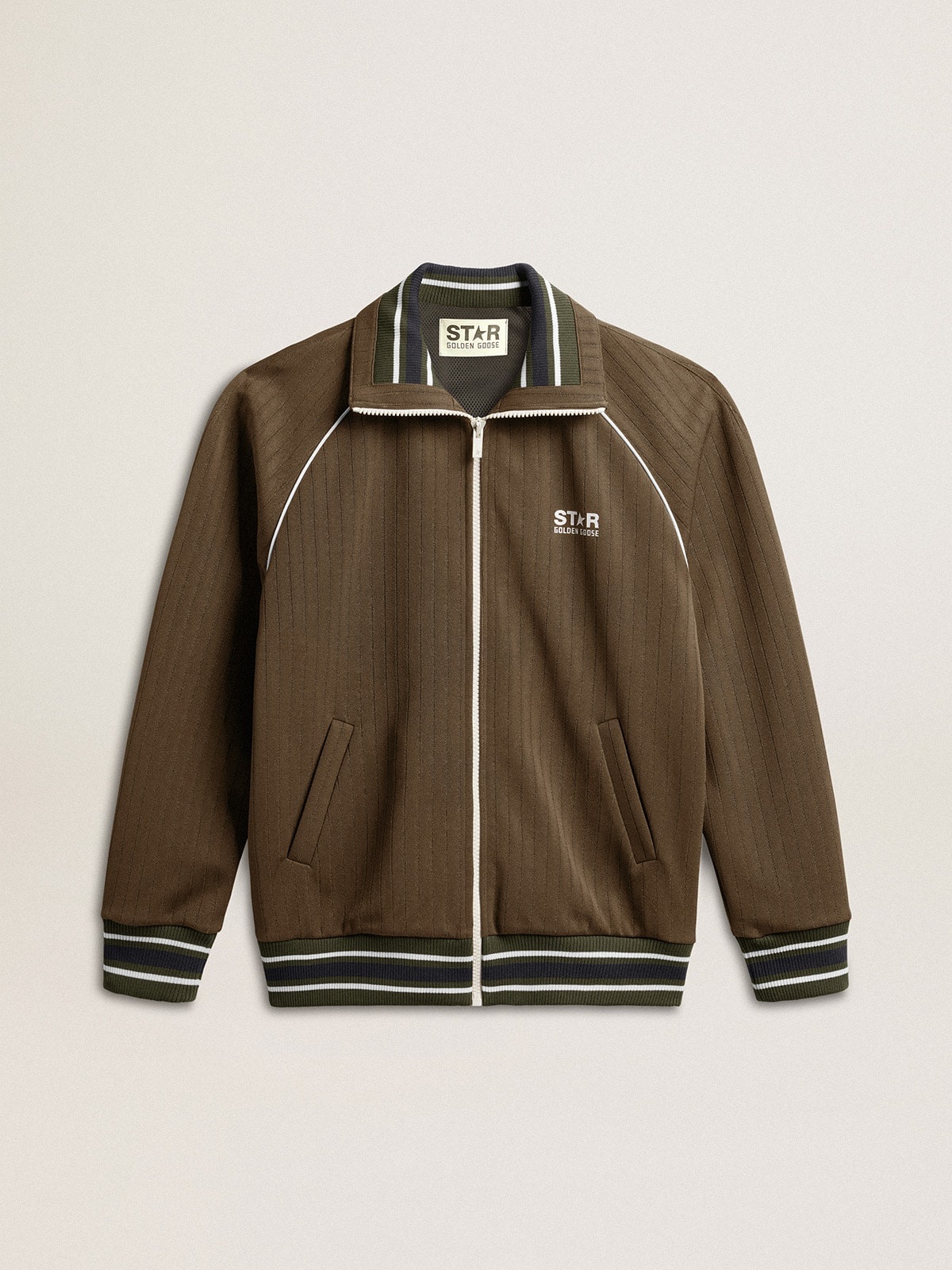 Men’s military green zipped sweatshirt with white logo - 1