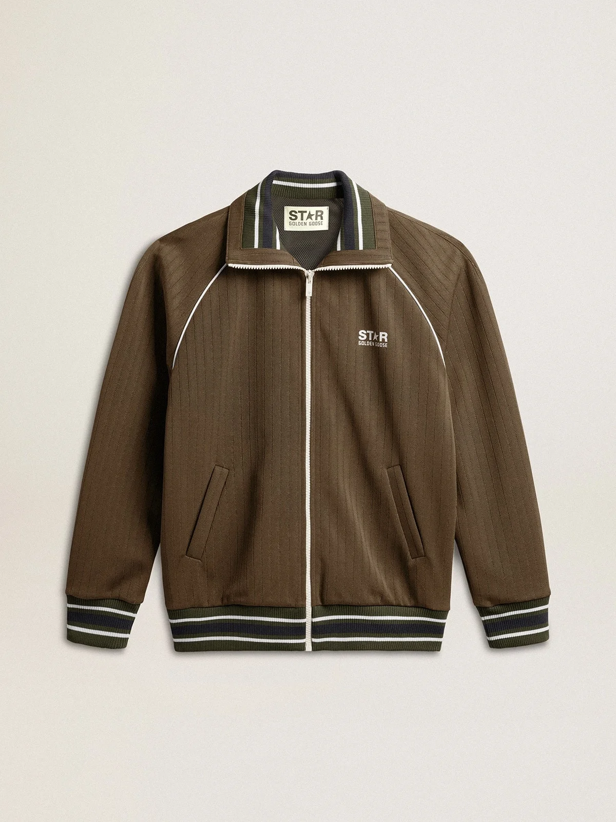 Men’s military green zipped sweatshirt with white logo - 1