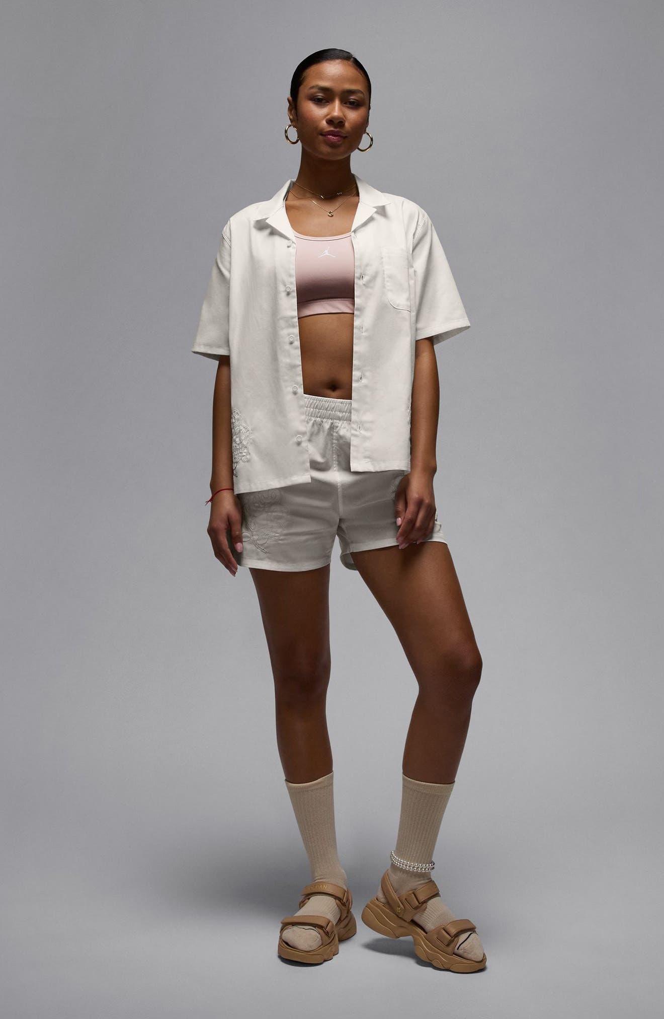 Jordan Rose Embroidered Cotton Shorts in Sail at Nordstrom - 4
