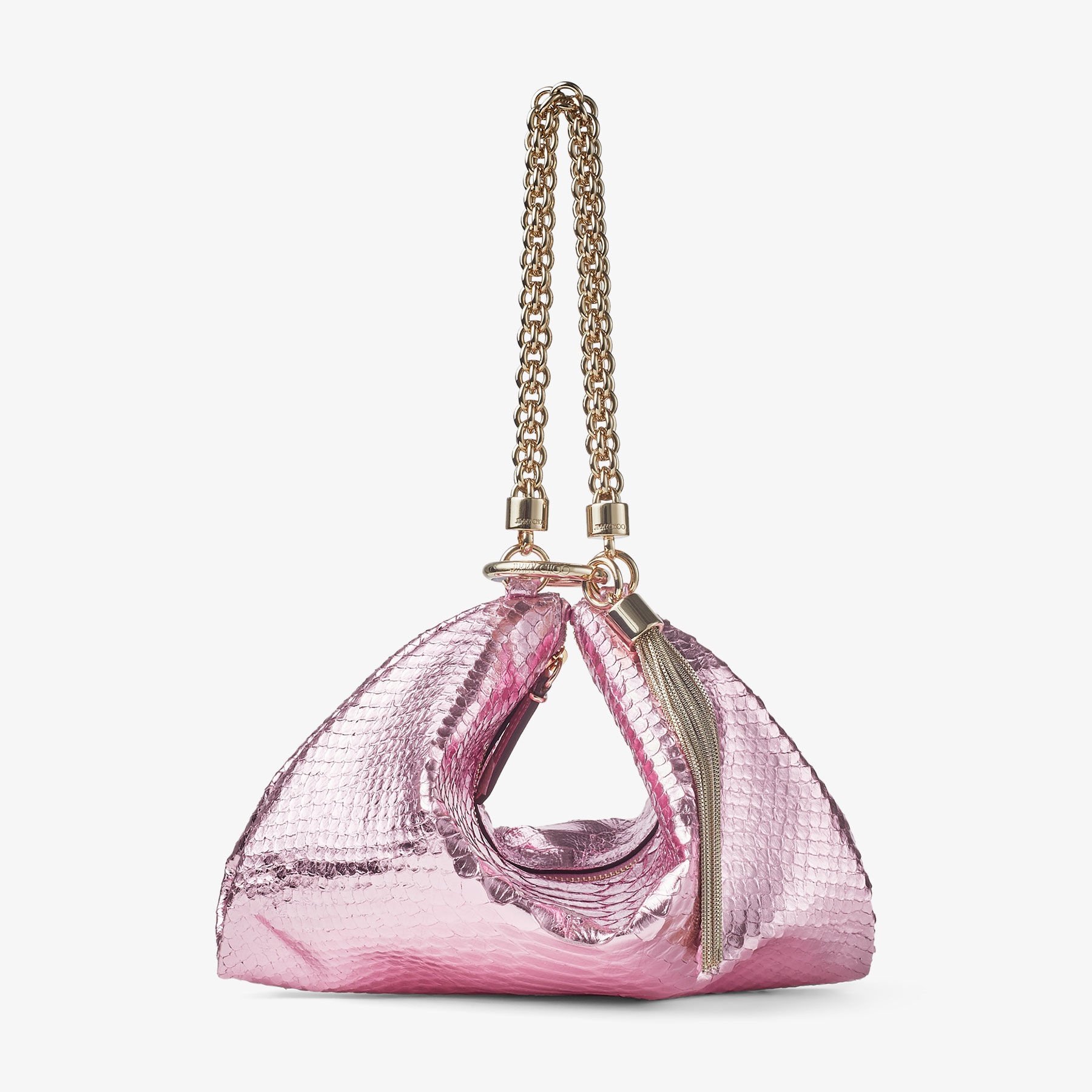 Callie
Candy Pink Metallic Snake Printed Leather Clutch Bag - 1