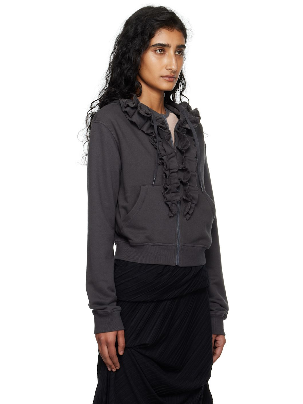 Gray Ruffle Hoodie - 2