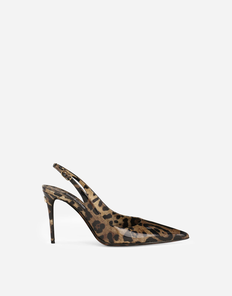 KIM DOLCE&GABBANA Polished calfskin slingbacks with leopard print - 1