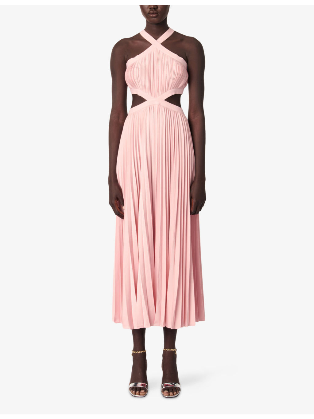Pleated Cut-Out Woven Midi Dress - 2