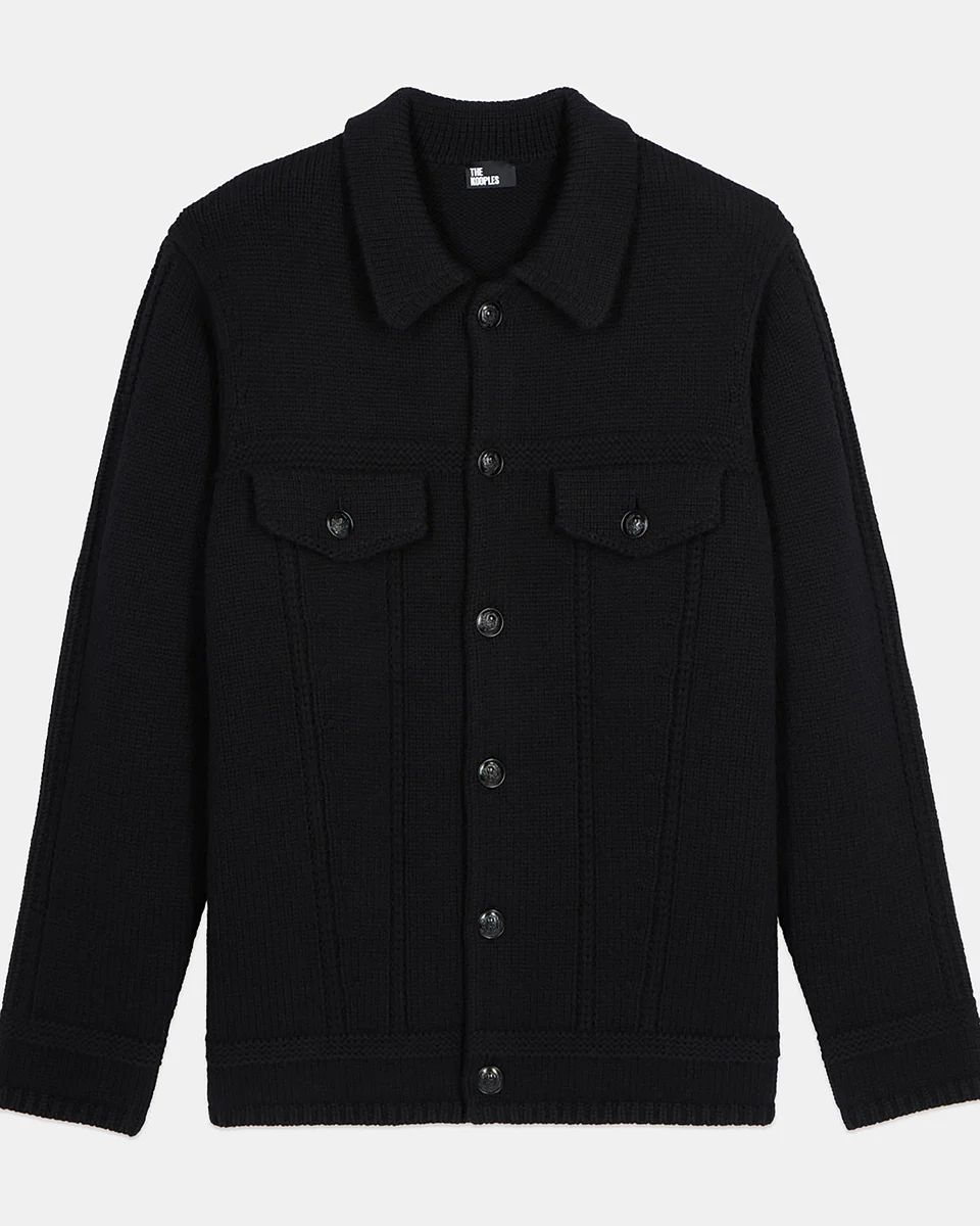 BLACK WOOL CARDIGAN - 1