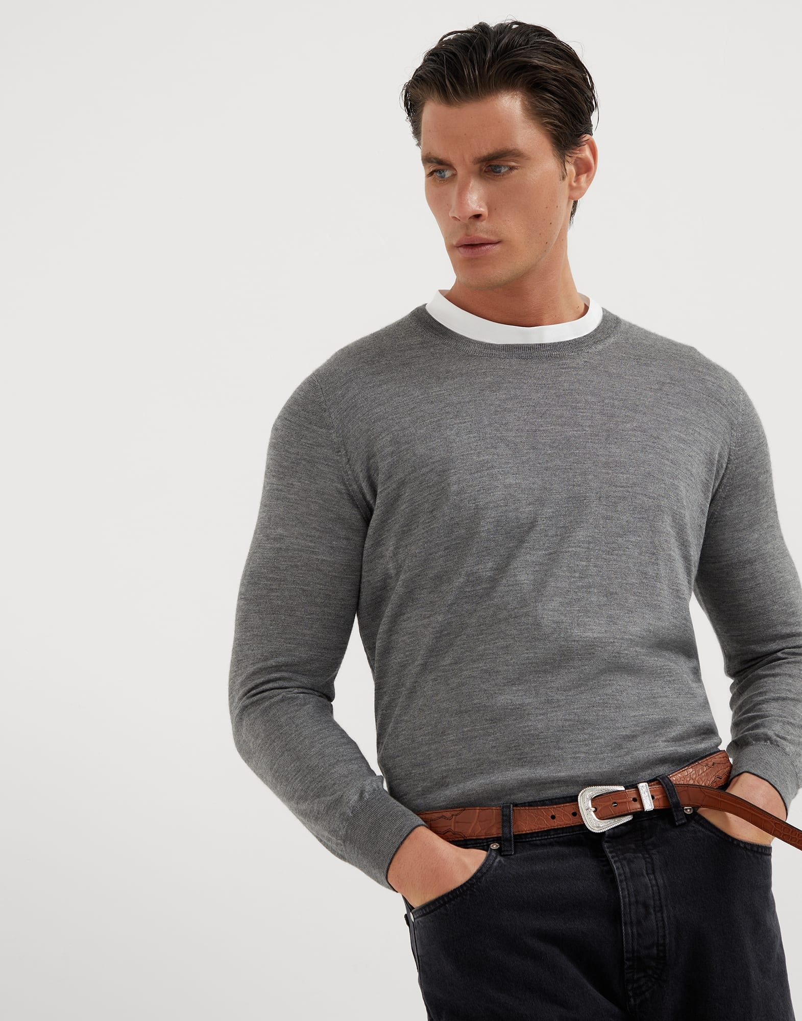 Lightweight cashmere and silk crew neck sweater - 4