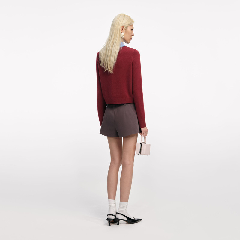 self-portrait Burgundy Contrast Collar Knit Top outlook