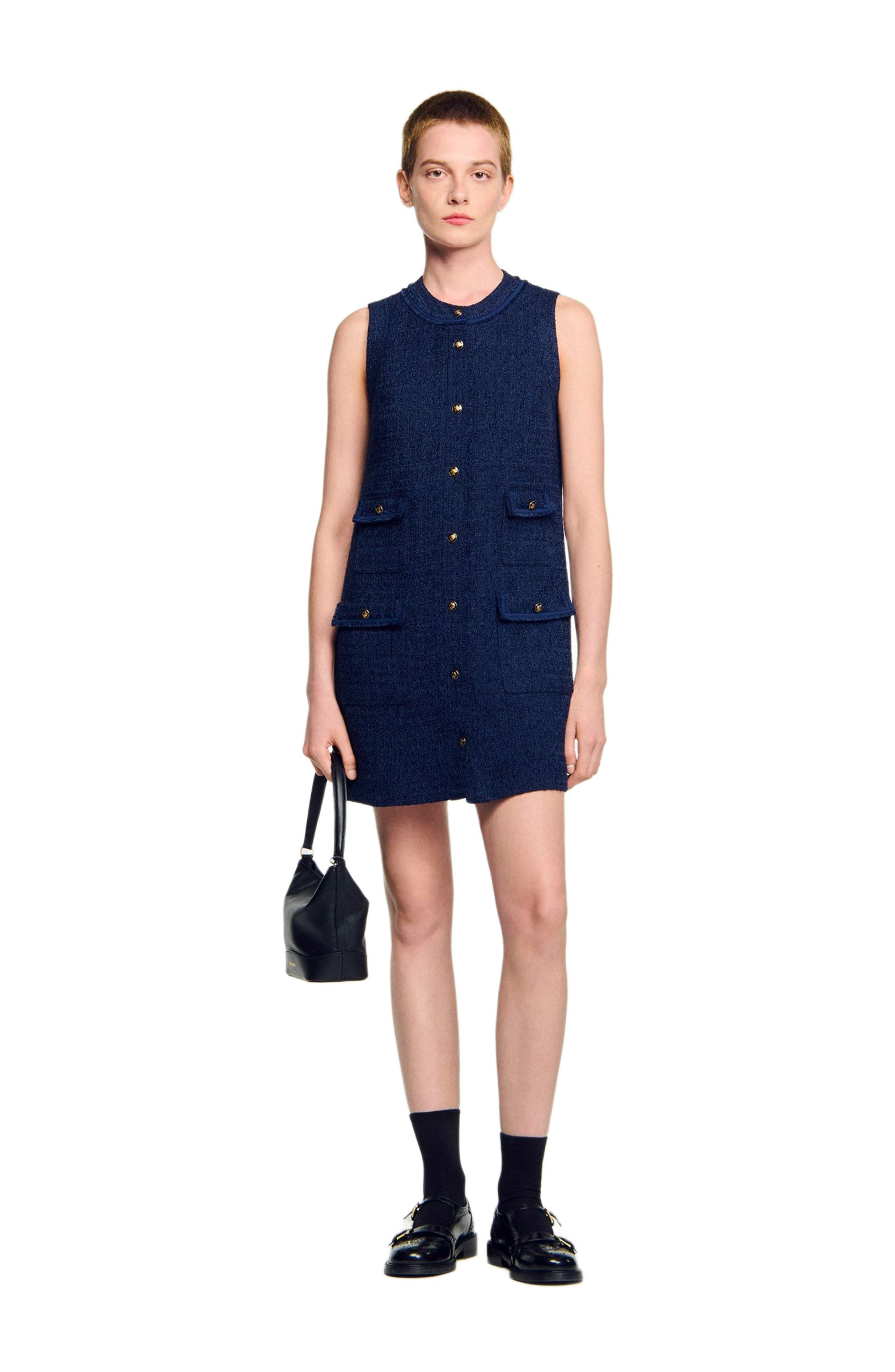 SANDRO Short tweed dress in Navy Blue at Nordstrom - 6