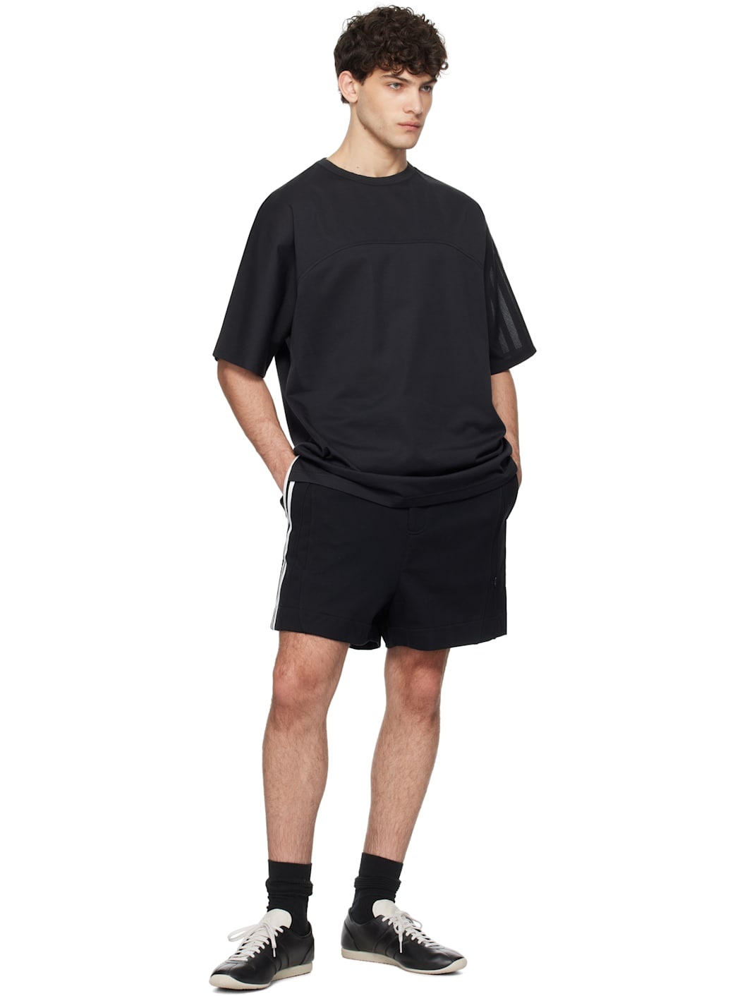 Black Mesh Stripes Short Sleeve T-shirt - 5