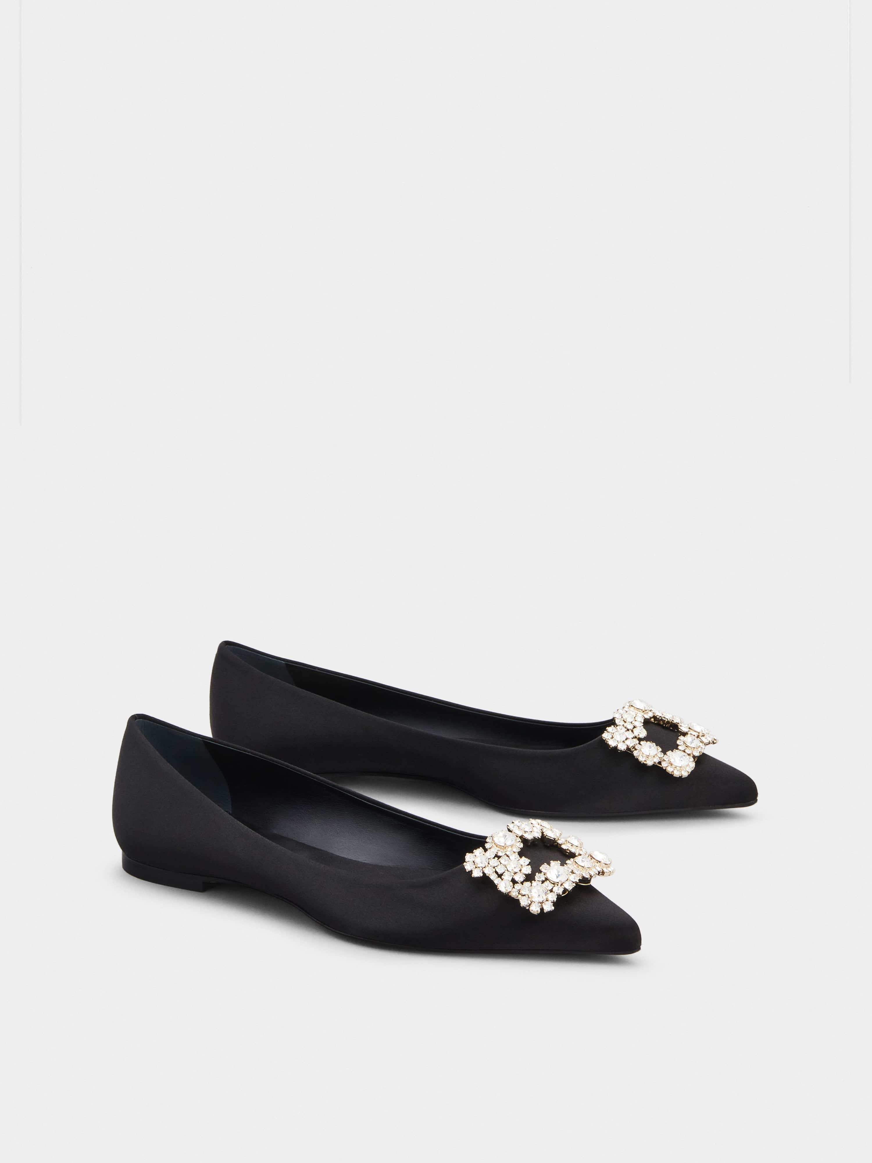 Flower Strass Buckle Ballerinas in Satin - 2