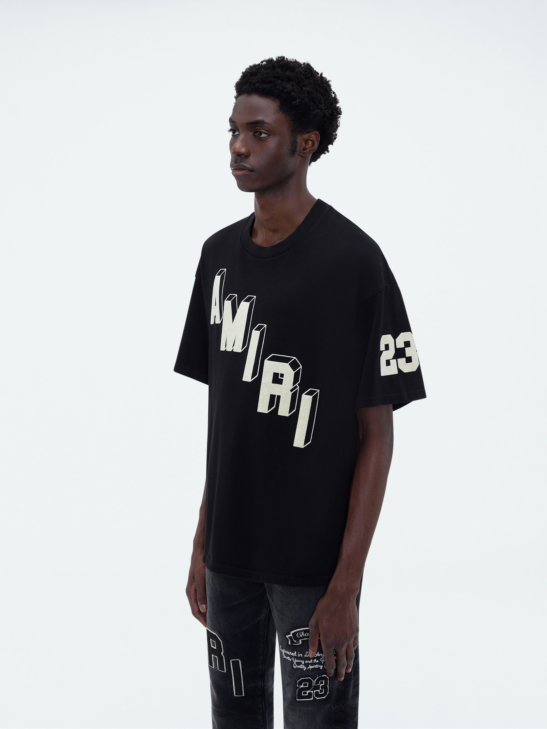送料関税込み【AMIRI】Track Logo-Flocked Cotton-Jersey TShirt Amiri Logo cotton jersey T-shirt Amiri