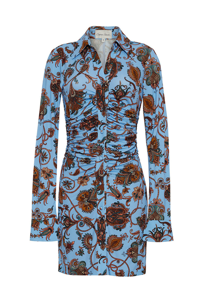 Shirley Mini Dress Fitted Jersey Mini Dress with Ruching and Fluted Cuffs 1